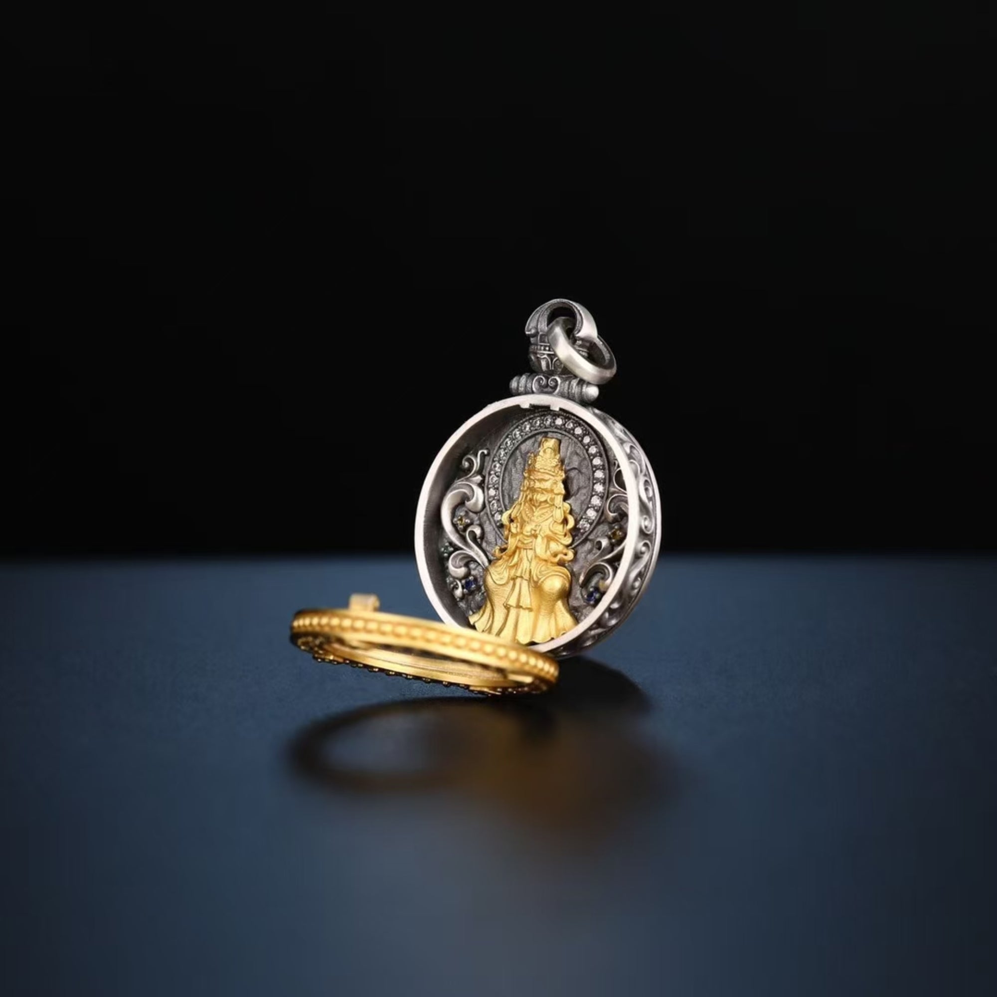 Tibetan Hand-Carved Zakiram Silver Gawu Box Pendant