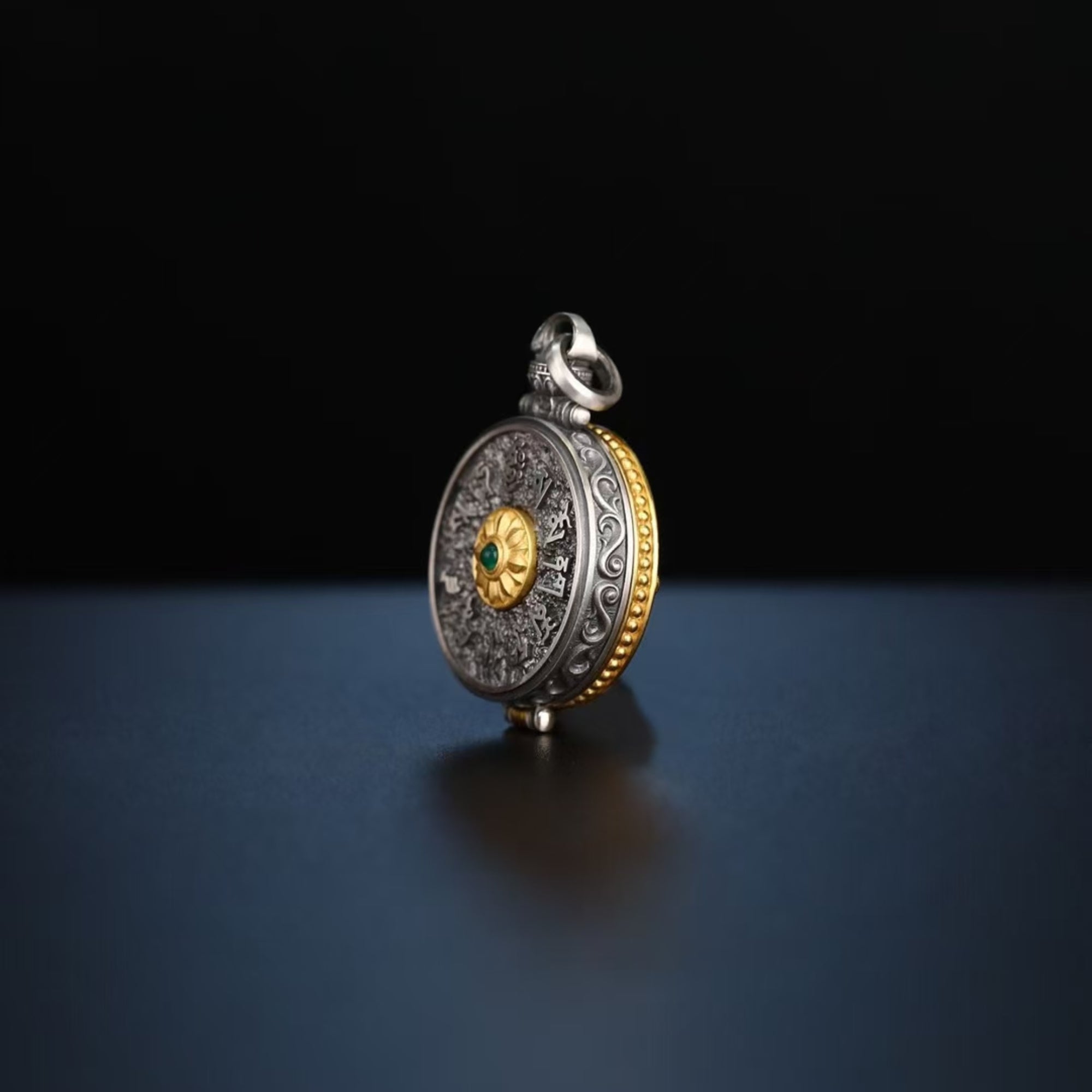 Tibetan Hand-Carved Zakiram Silver Gawu Box Pendant