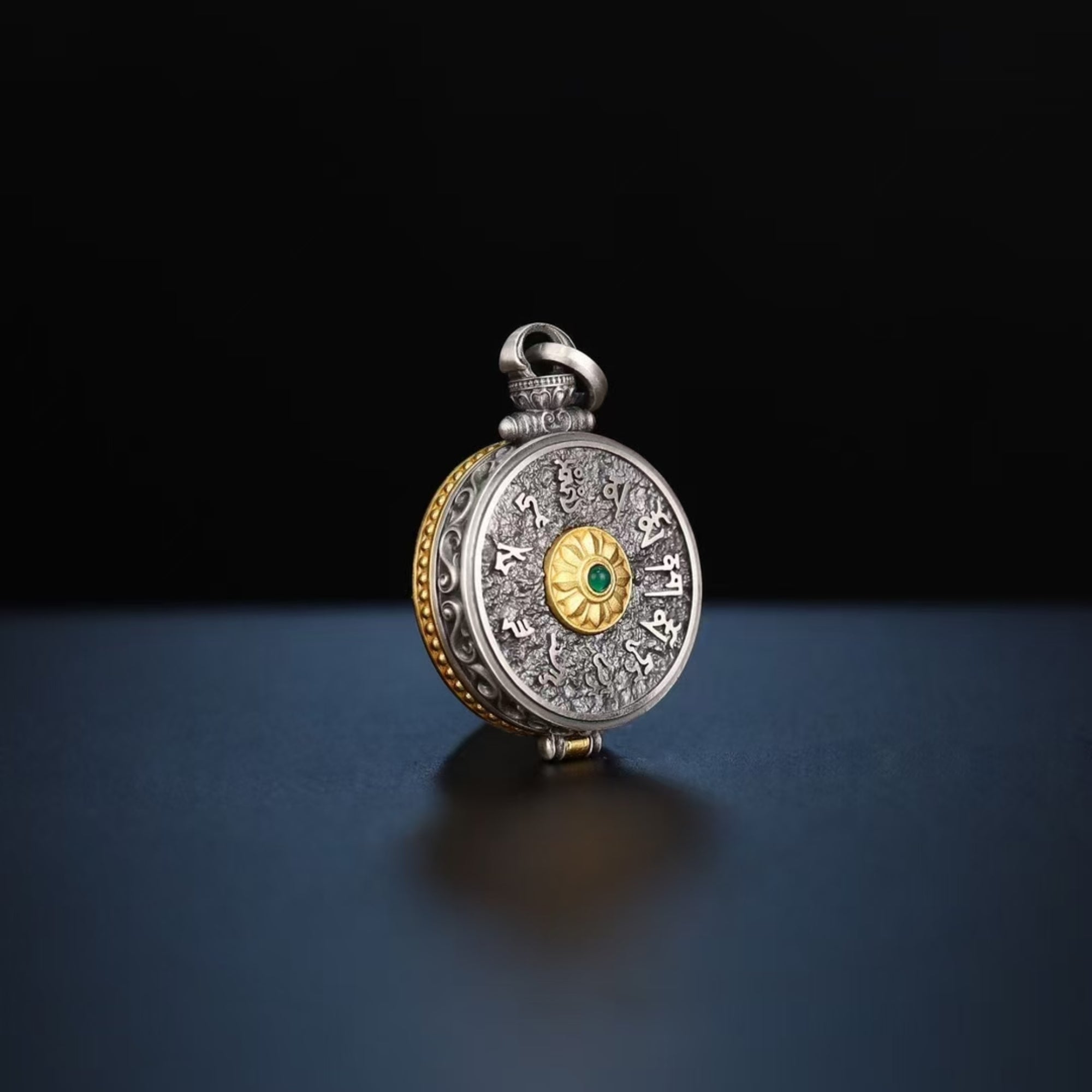 Tibetan Hand-Carved Zakiram Silver Gawu Box Pendant