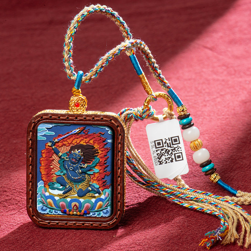 Tibetan Hand-Painted Buddha Thangka Gawu Box Amulet