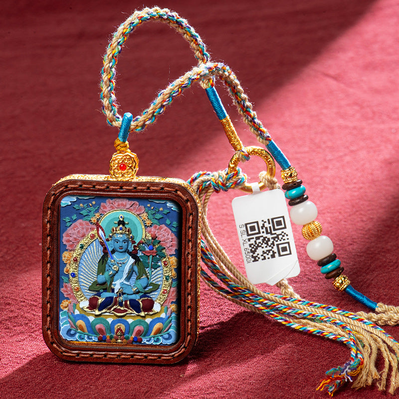 Tibetan Hand-Painted Buddha Thangka Gawu Box Amulet