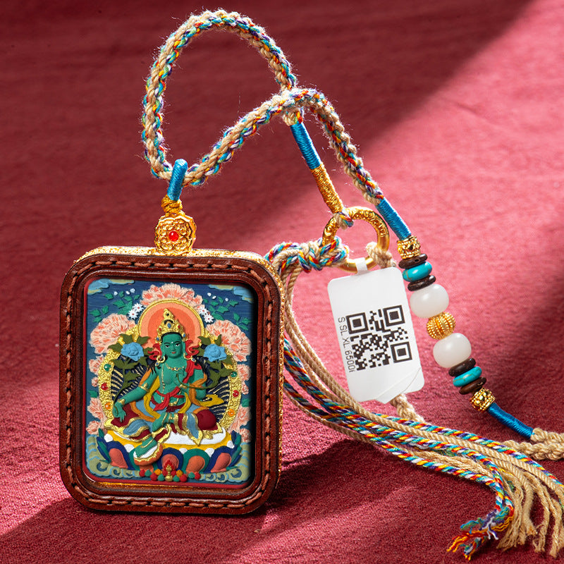 Tibetan Hand-Painted Buddha Thangka Gawu Box Amulet