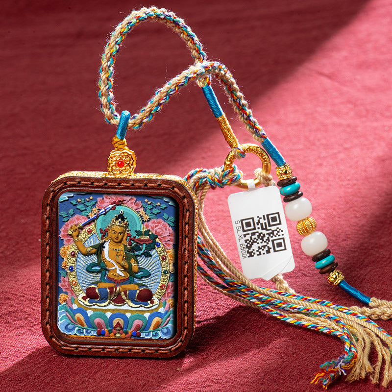 Tibetan Hand-Painted Buddha Thangka Gawu Box Amulet