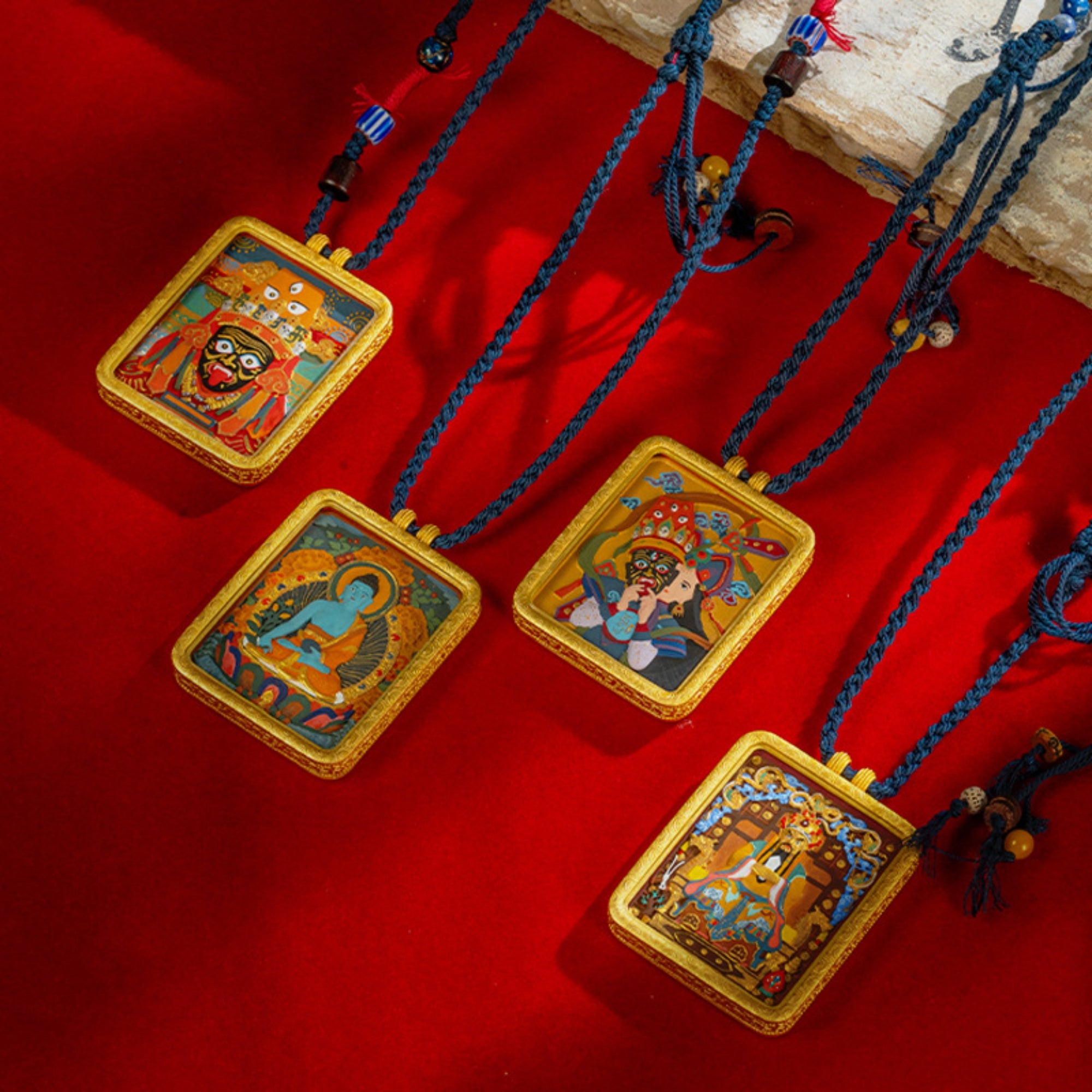 Tibetan Hand-Painted Buddha Thangka Gawu Pendant Necklace