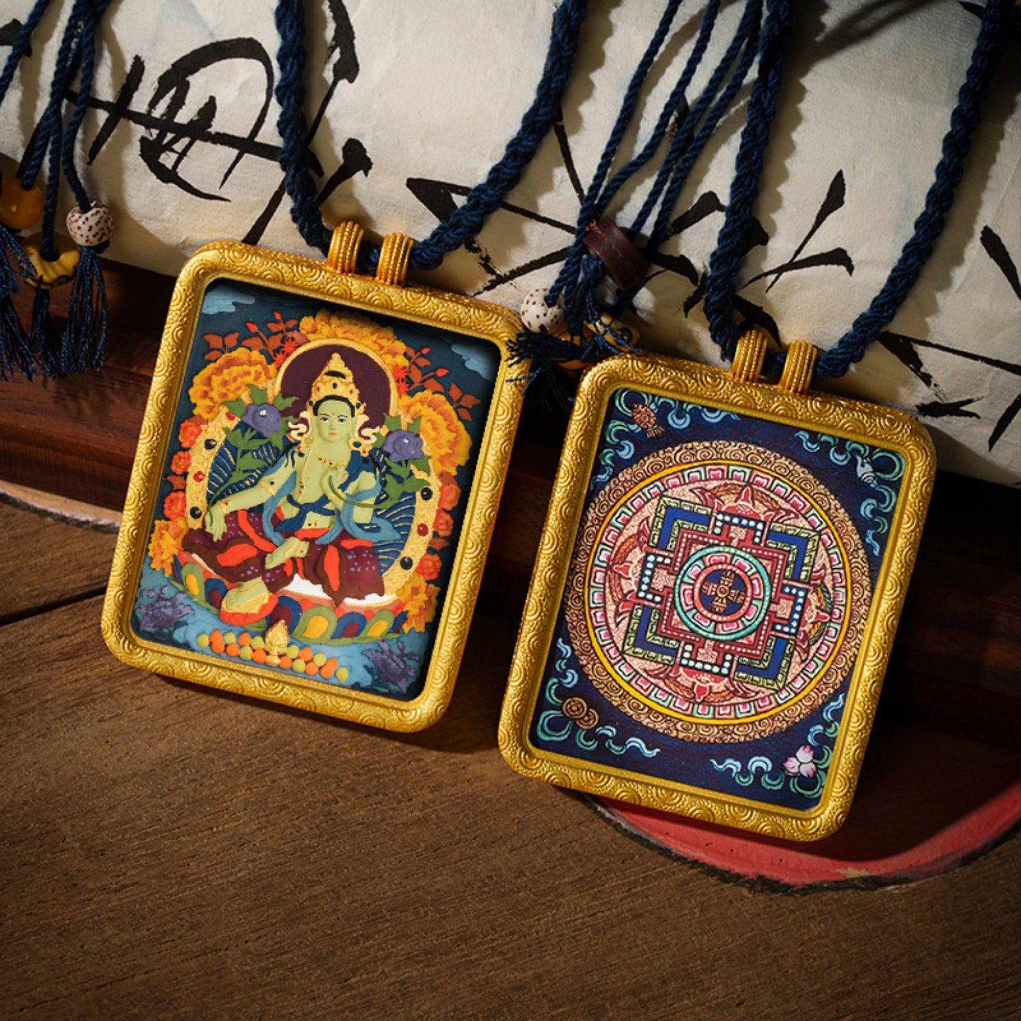 Tibetan Hand-Painted Buddha Thangka Gawu Pendant Necklace