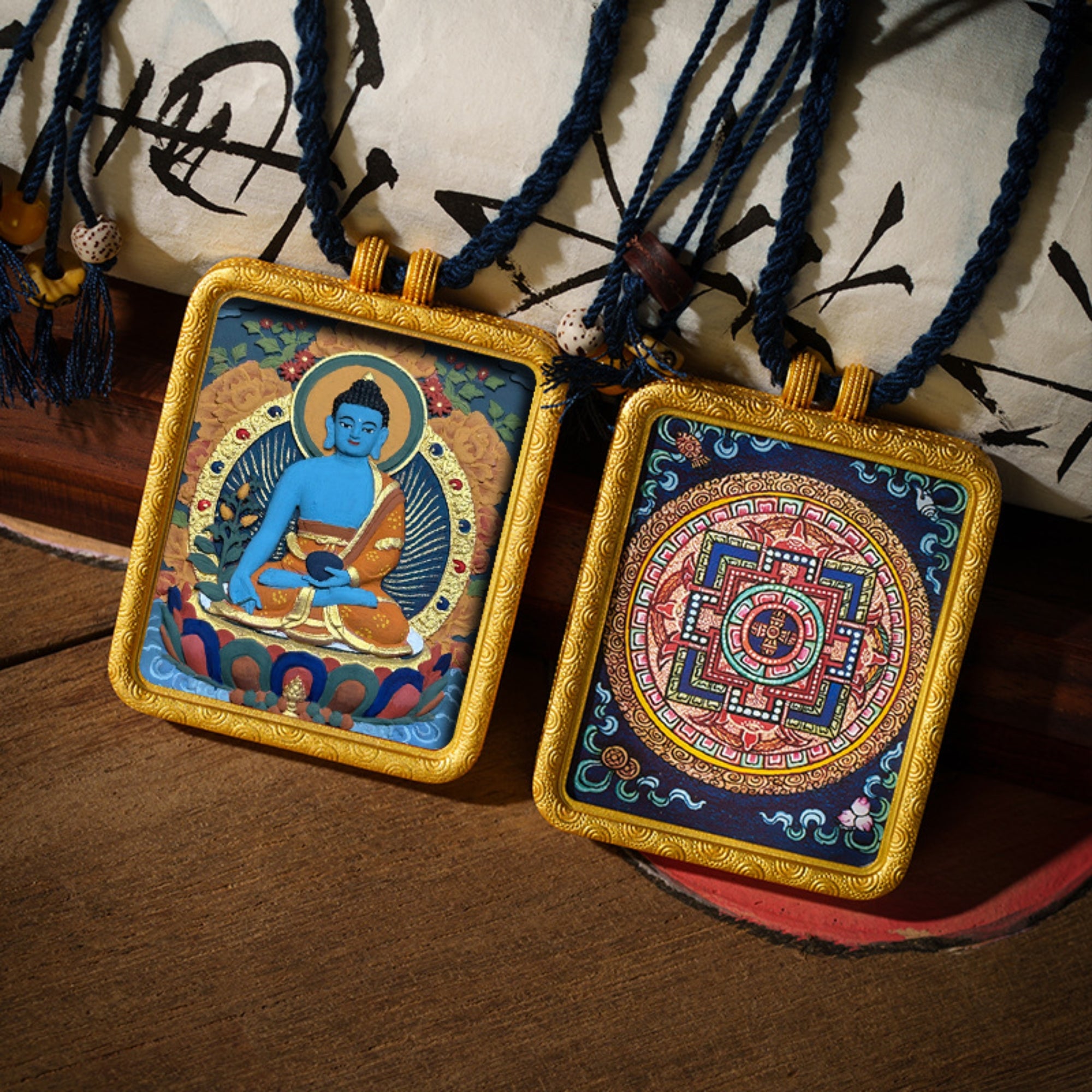 Tibetan Hand-Painted Buddha Thangka Gawu Pendant Necklace