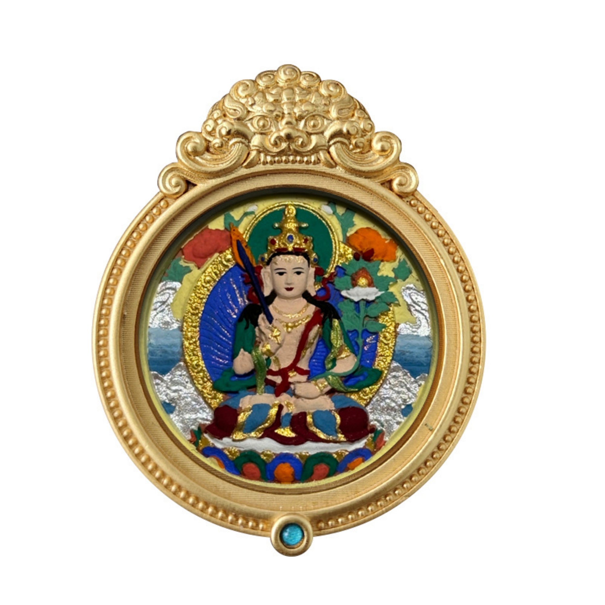 Tibetan Hand-Painted Guardian Buddha Thangka Amulet Pendant