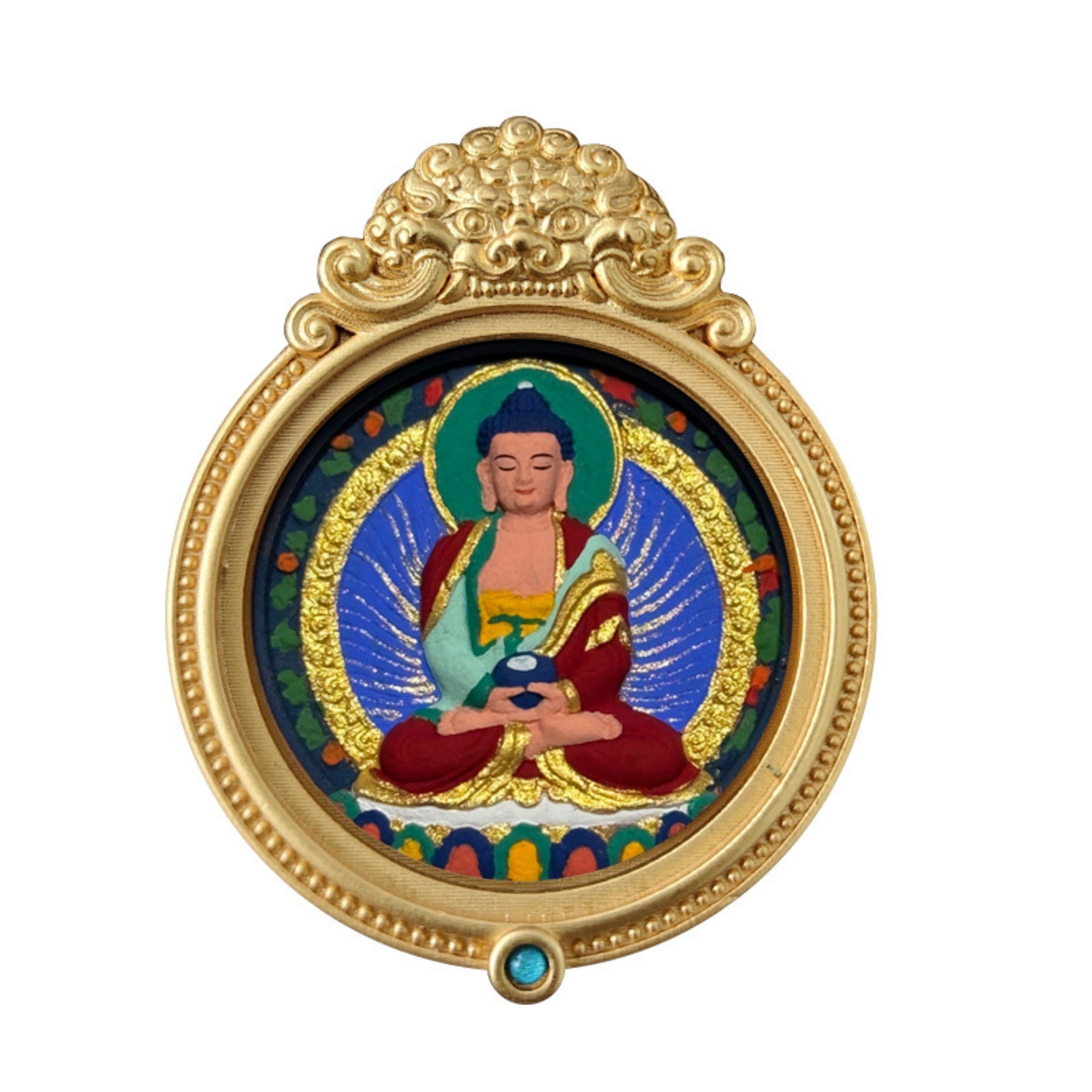 Tibetan Hand-Painted Guardian Buddha Thangka Amulet Pendant
