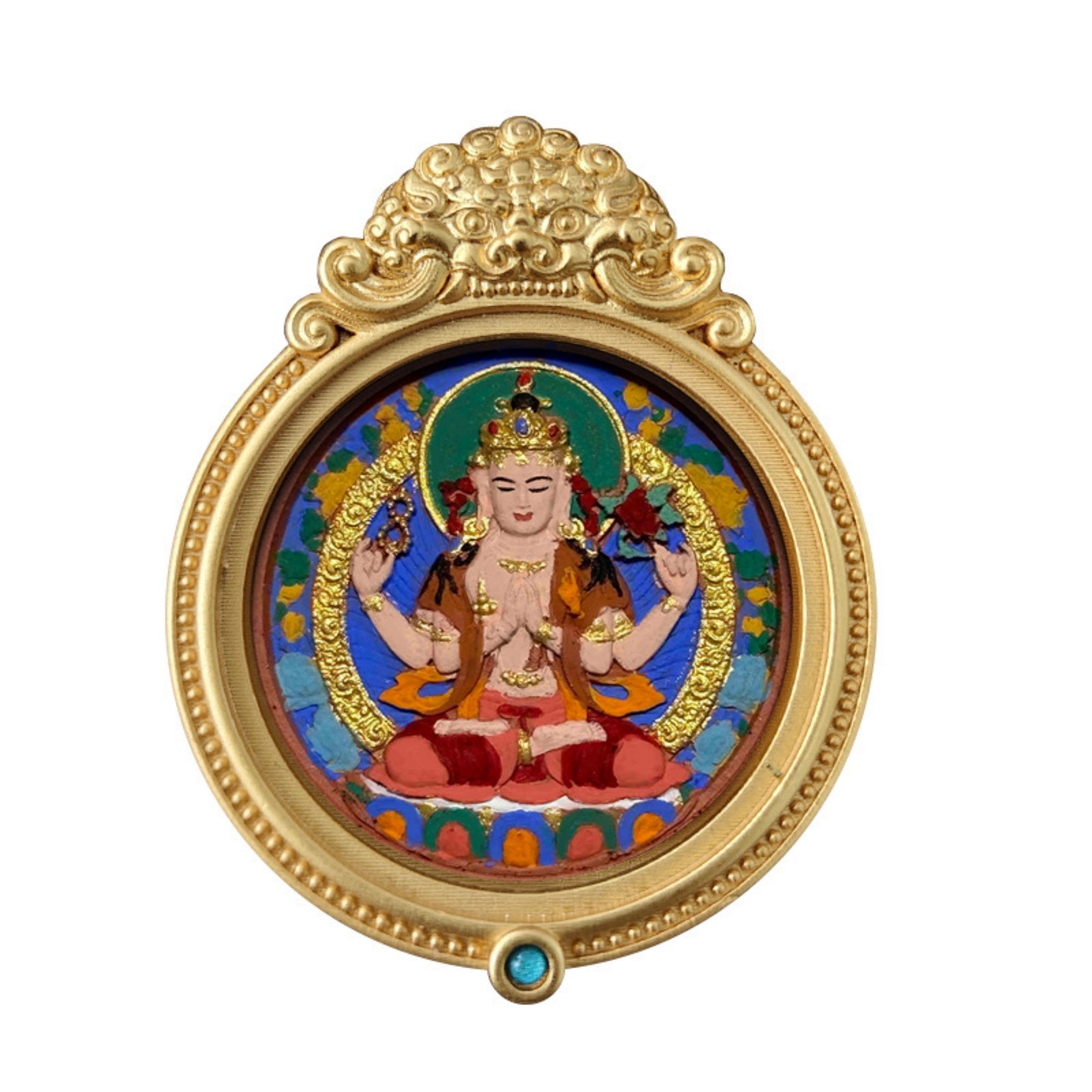 Tibetan Hand-Painted Guardian Buddha Thangka Amulet Pendant
