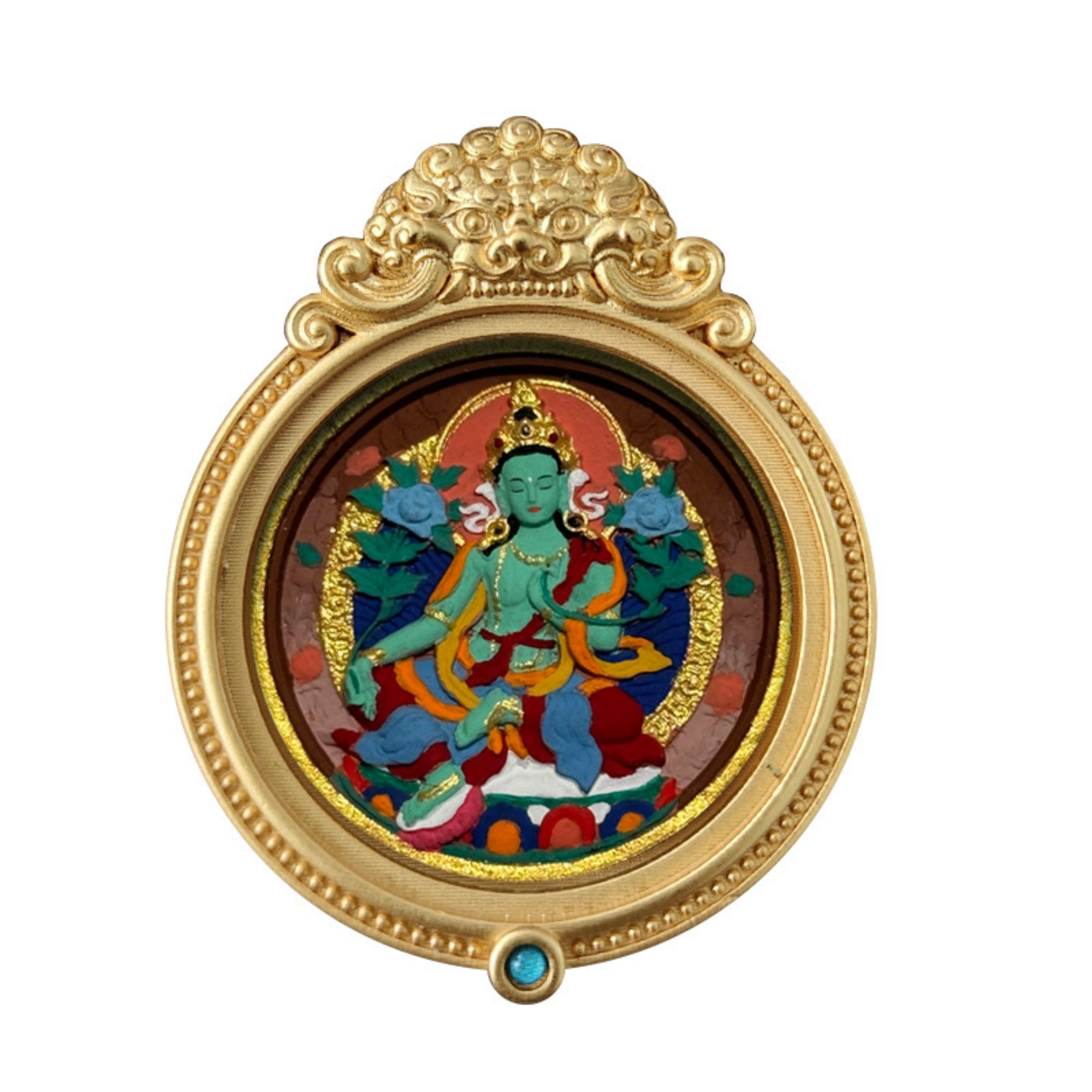 Tibetan Hand-Painted Guardian Buddha Thangka Amulet Pendant