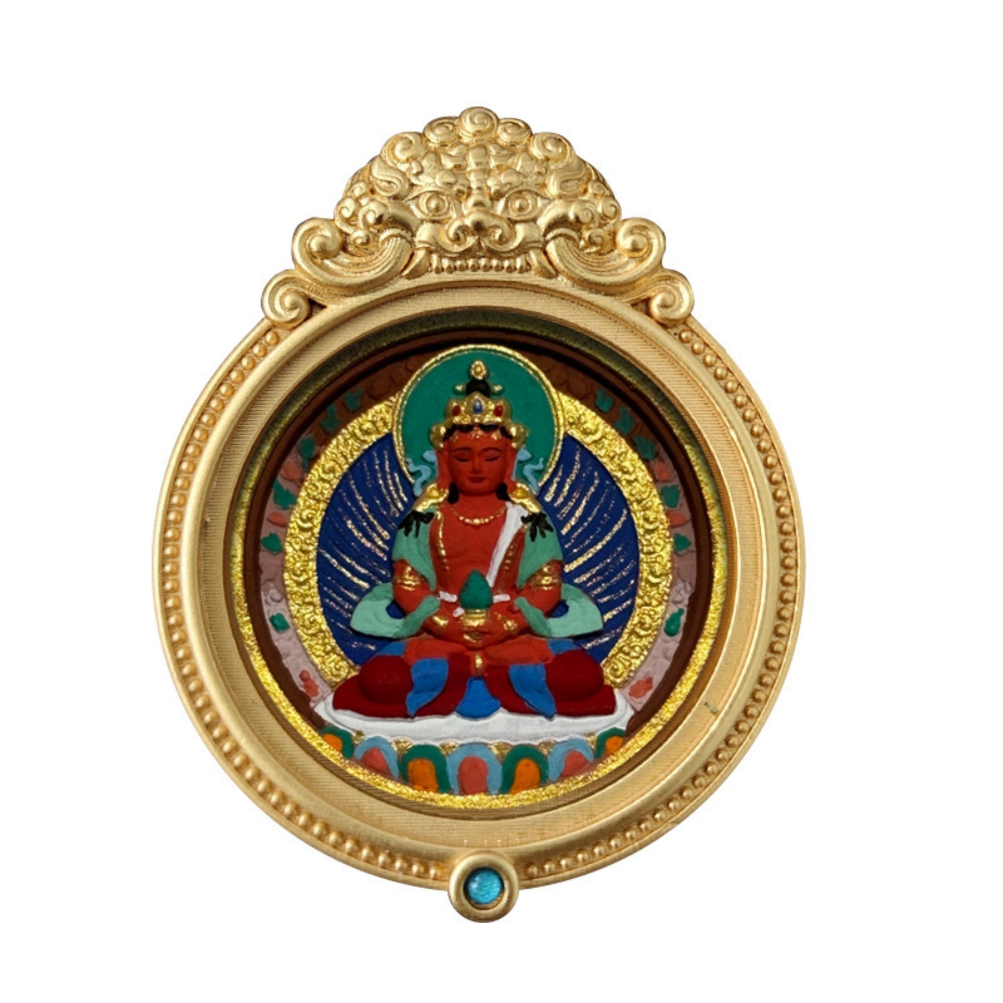 Tibetan Hand-Painted Guardian Buddha Thangka Amulet Pendant