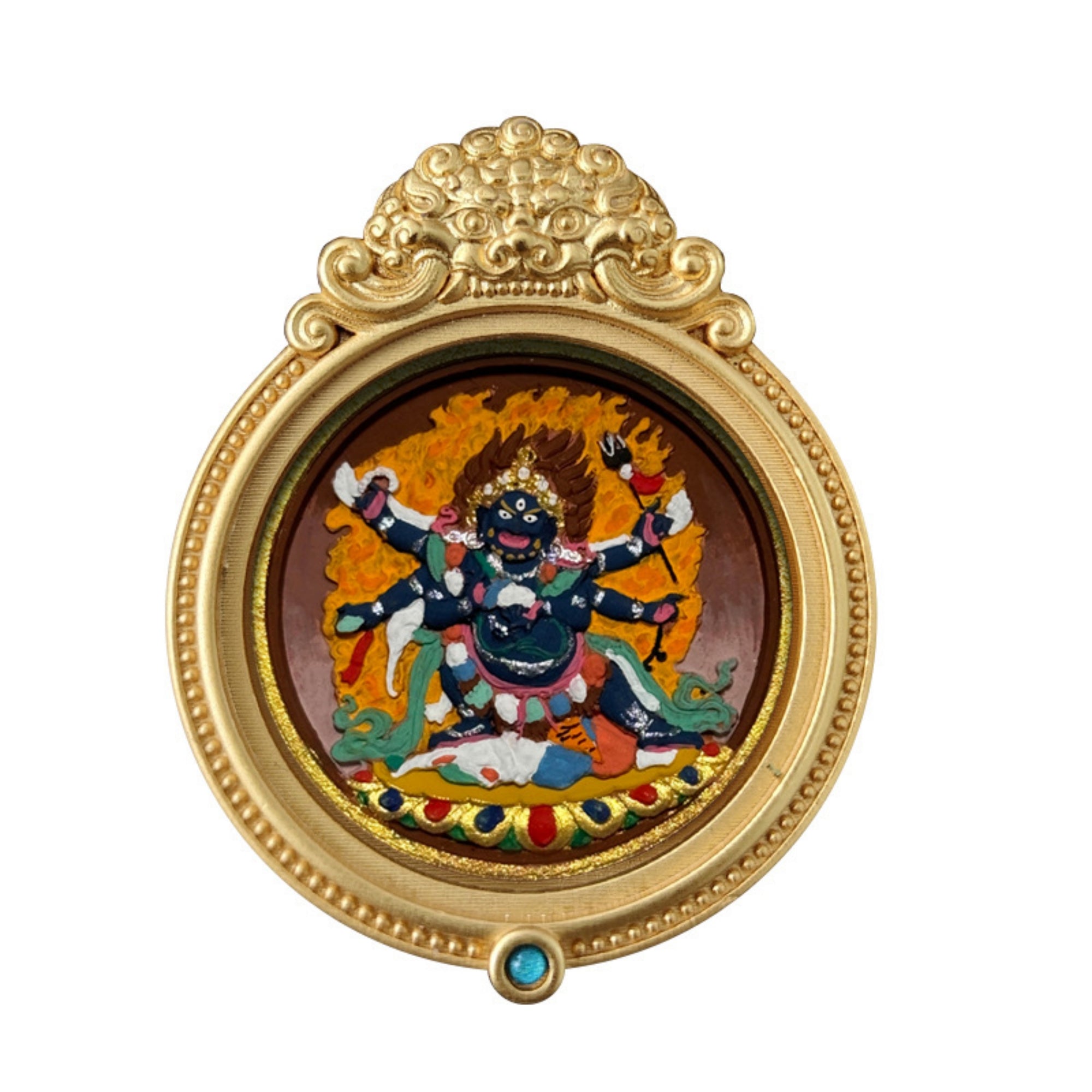 Tibetan Hand-Painted Guardian Buddha Thangka Amulet Pendant