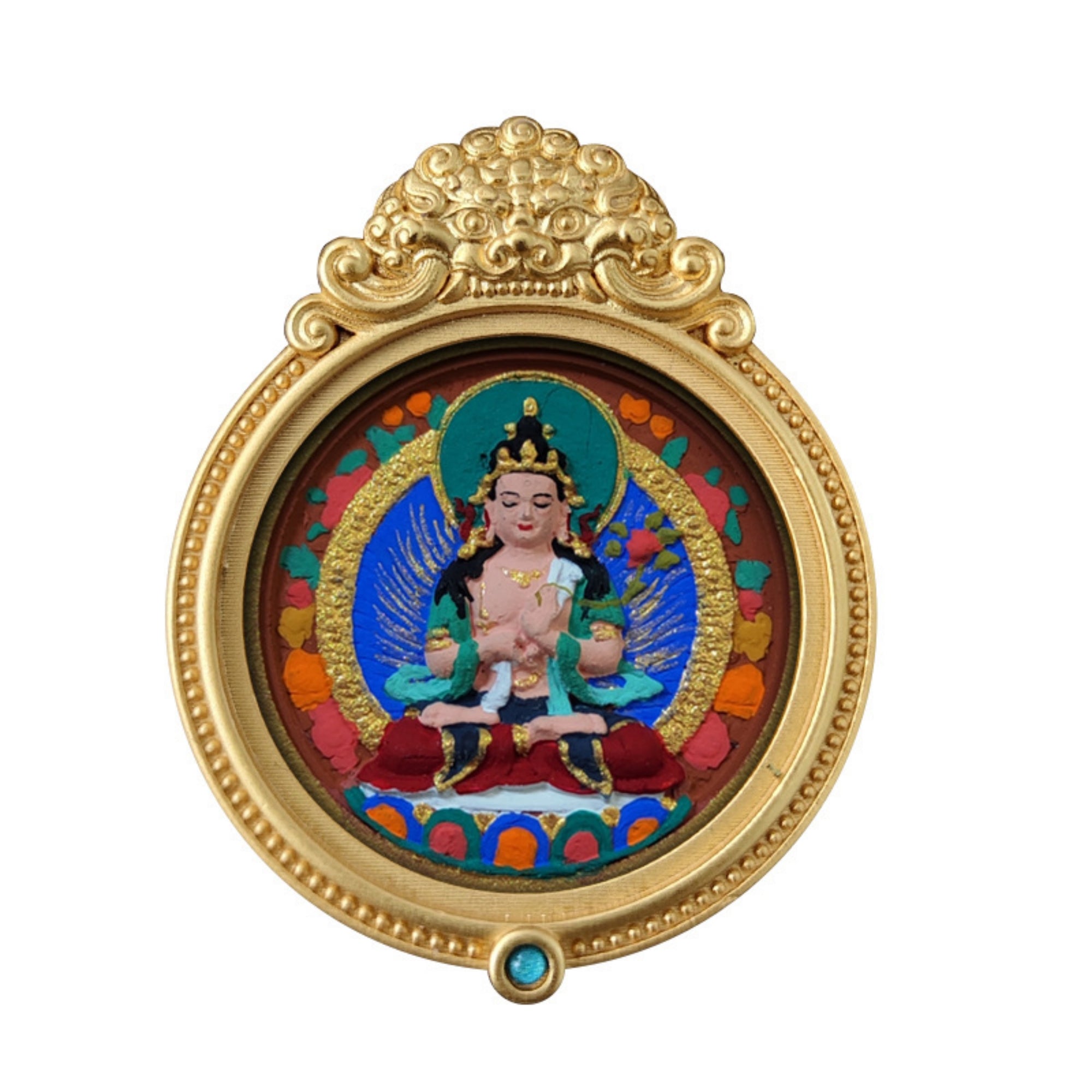 Tibetan Hand-Painted Guardian Buddha Thangka Amulet Pendant