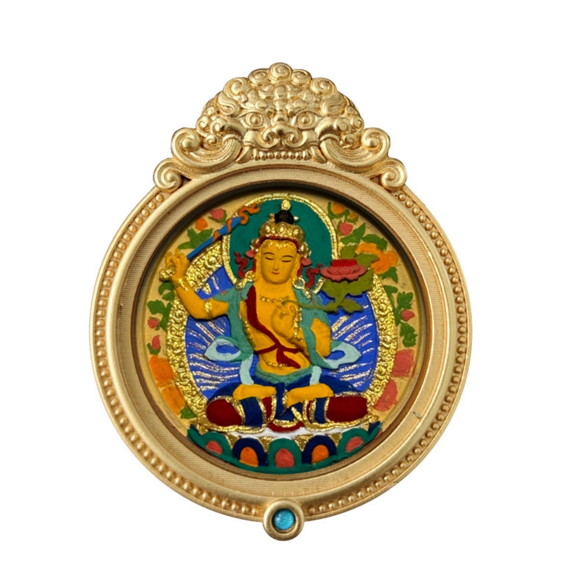 Tibetan Hand-Painted Guardian Buddha Thangka Amulet Pendant