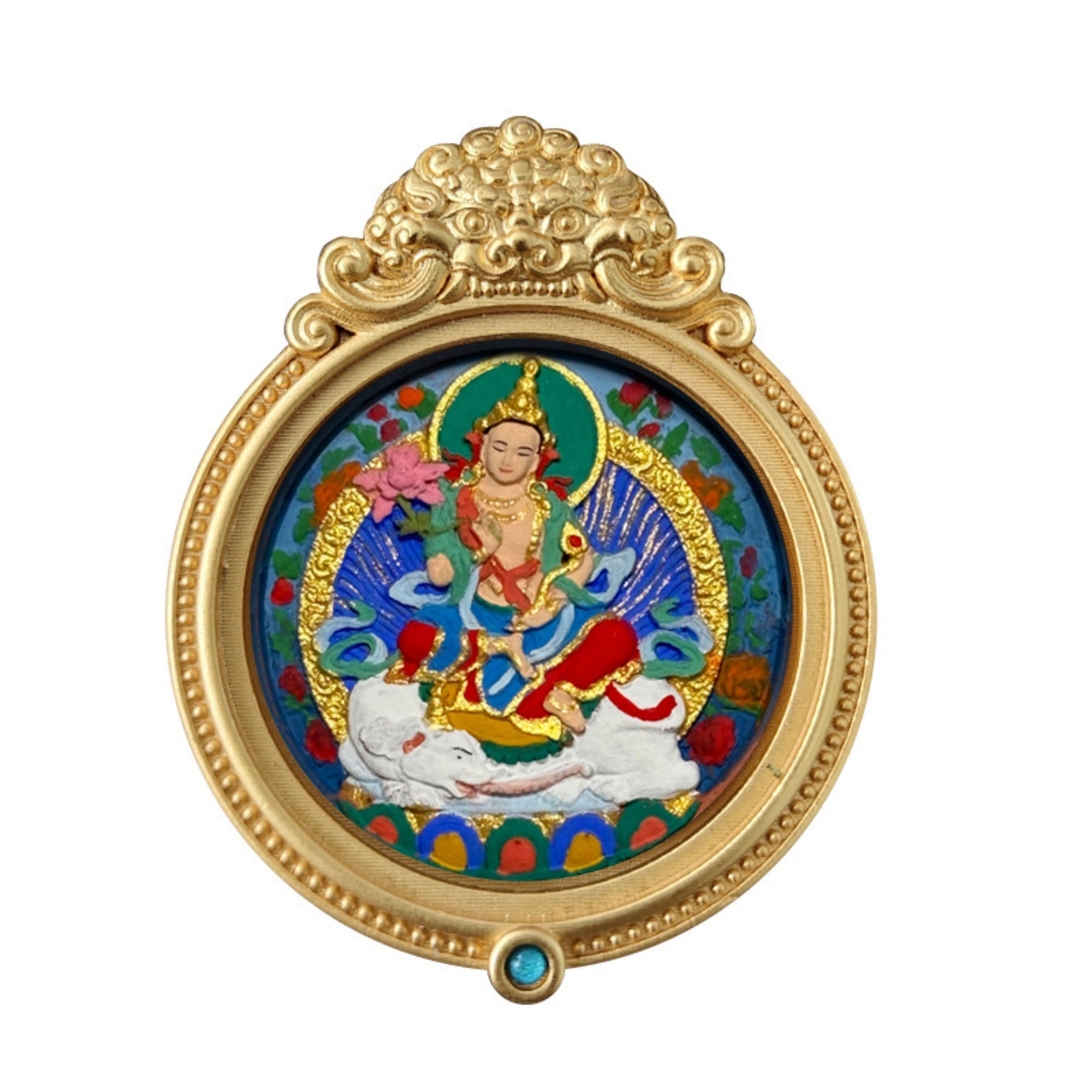 Tibetan Hand-Painted Guardian Buddha Thangka Amulet Pendant
