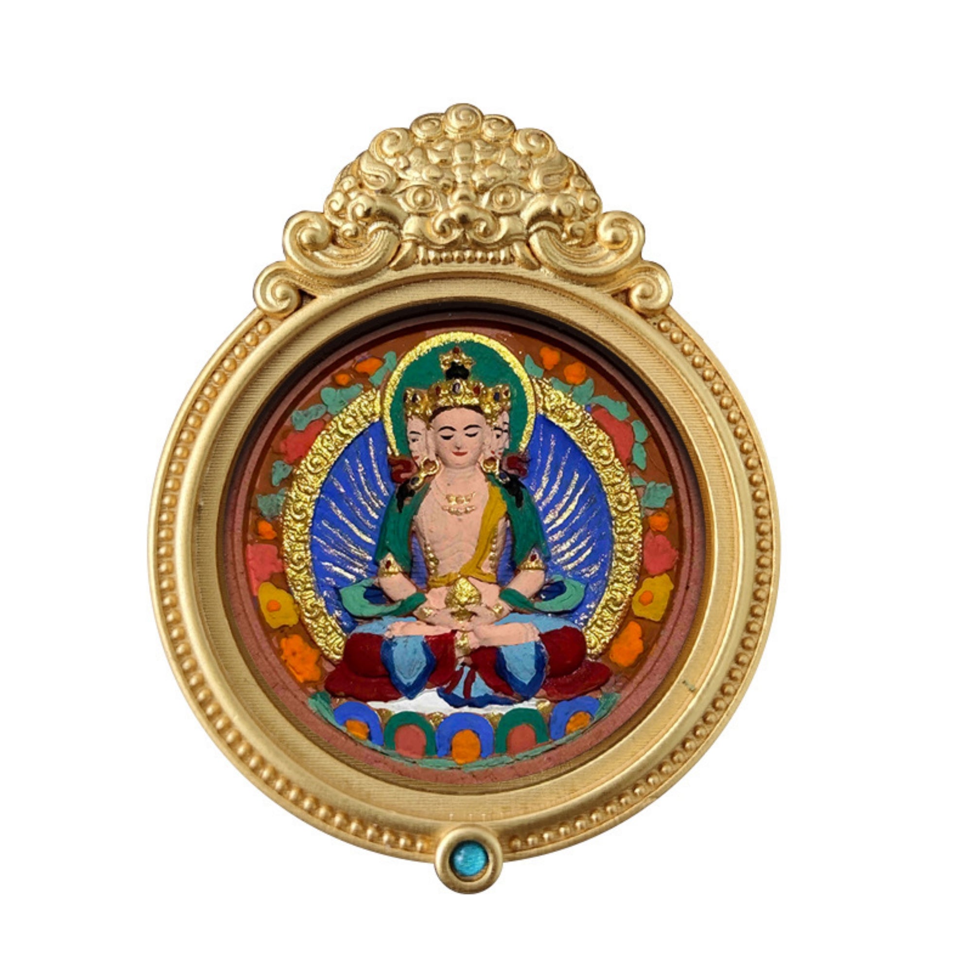 Tibetan Hand-Painted Guardian Buddha Thangka Amulet Pendant