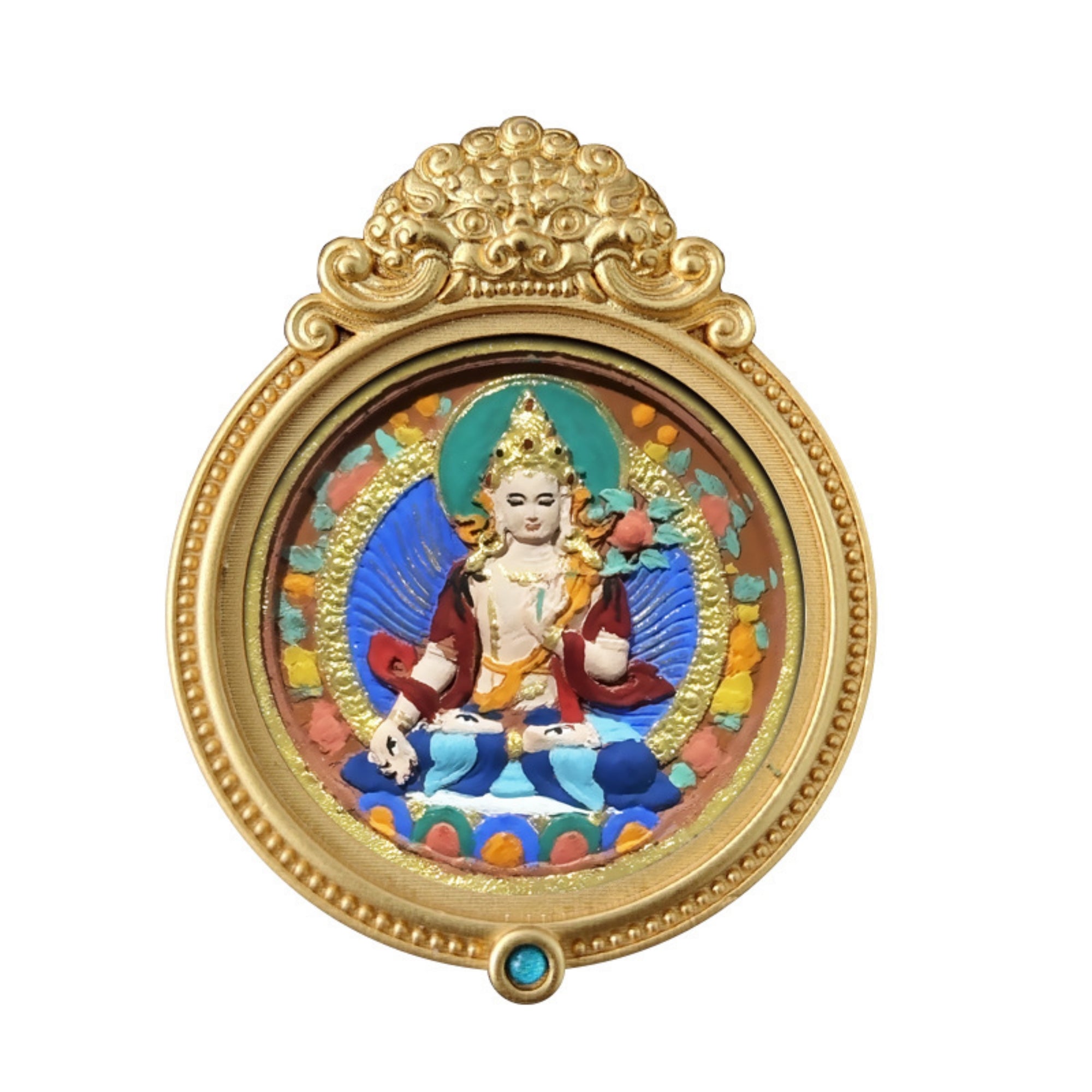 Tibetan Hand-Painted Guardian Buddha Thangka Amulet Pendant