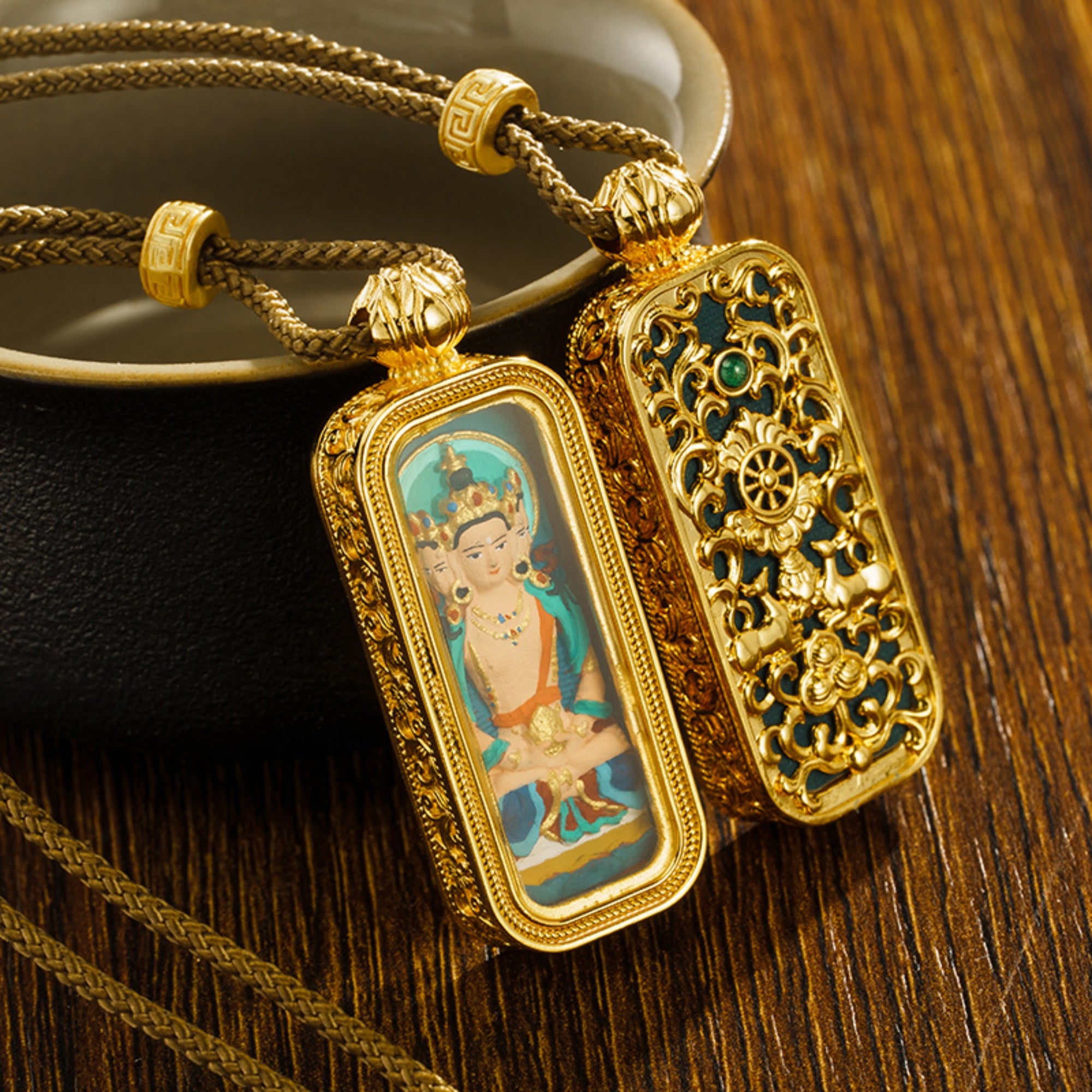 Tibetan Hand-Painted Thangka Buddha Pendant Necklace