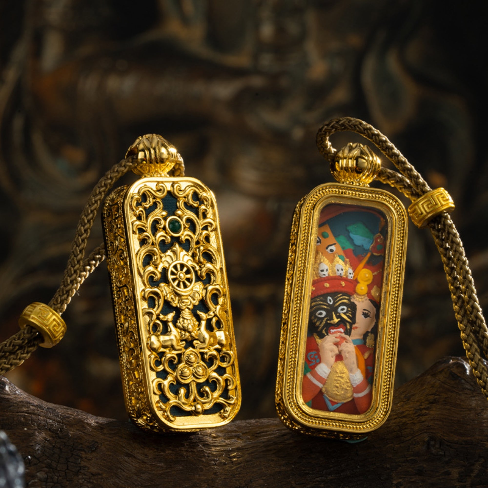 Tibetan Hand-Painted Thangka Buddha Pendant Necklace