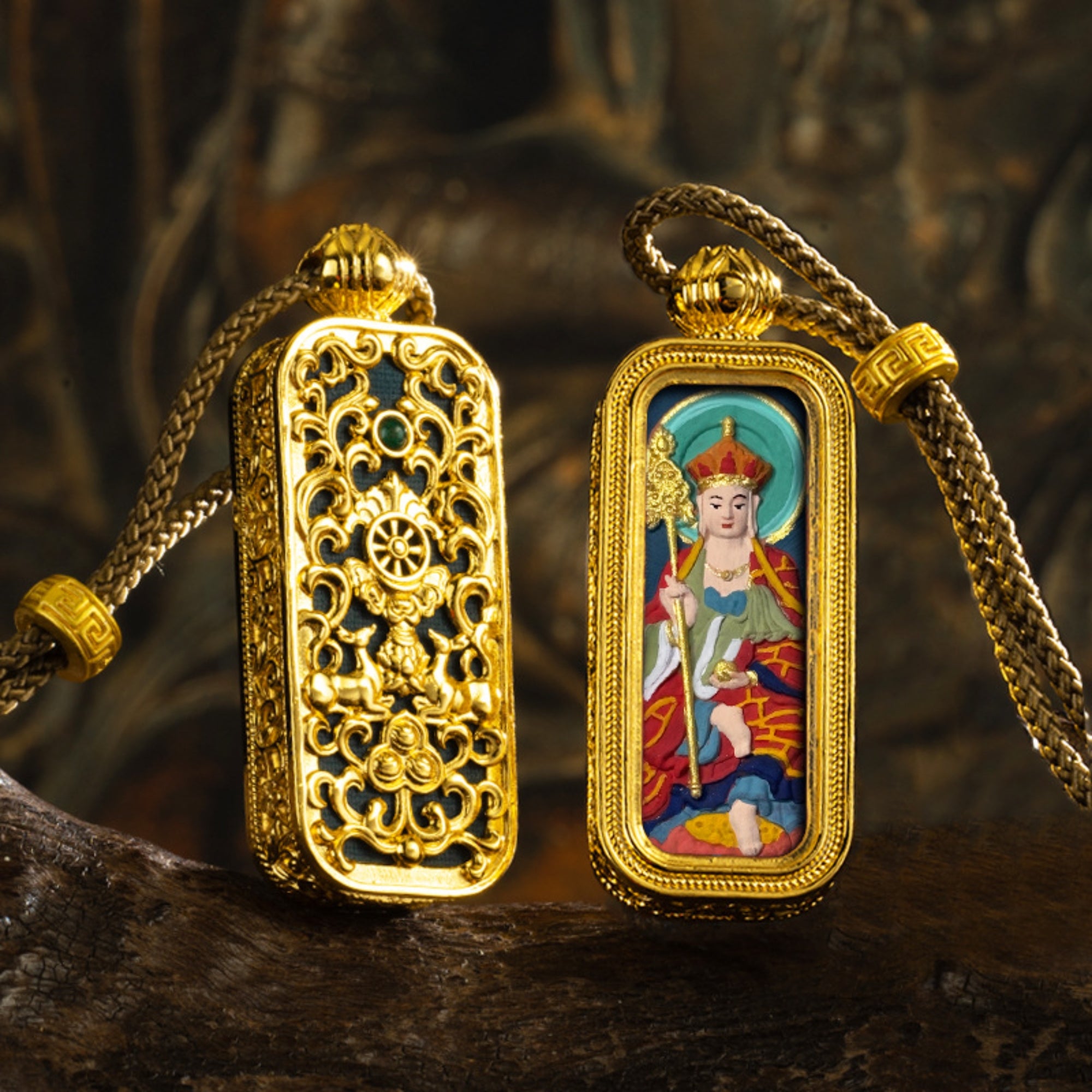 Tibetan Hand-Painted Thangka Buddha Pendant Necklace