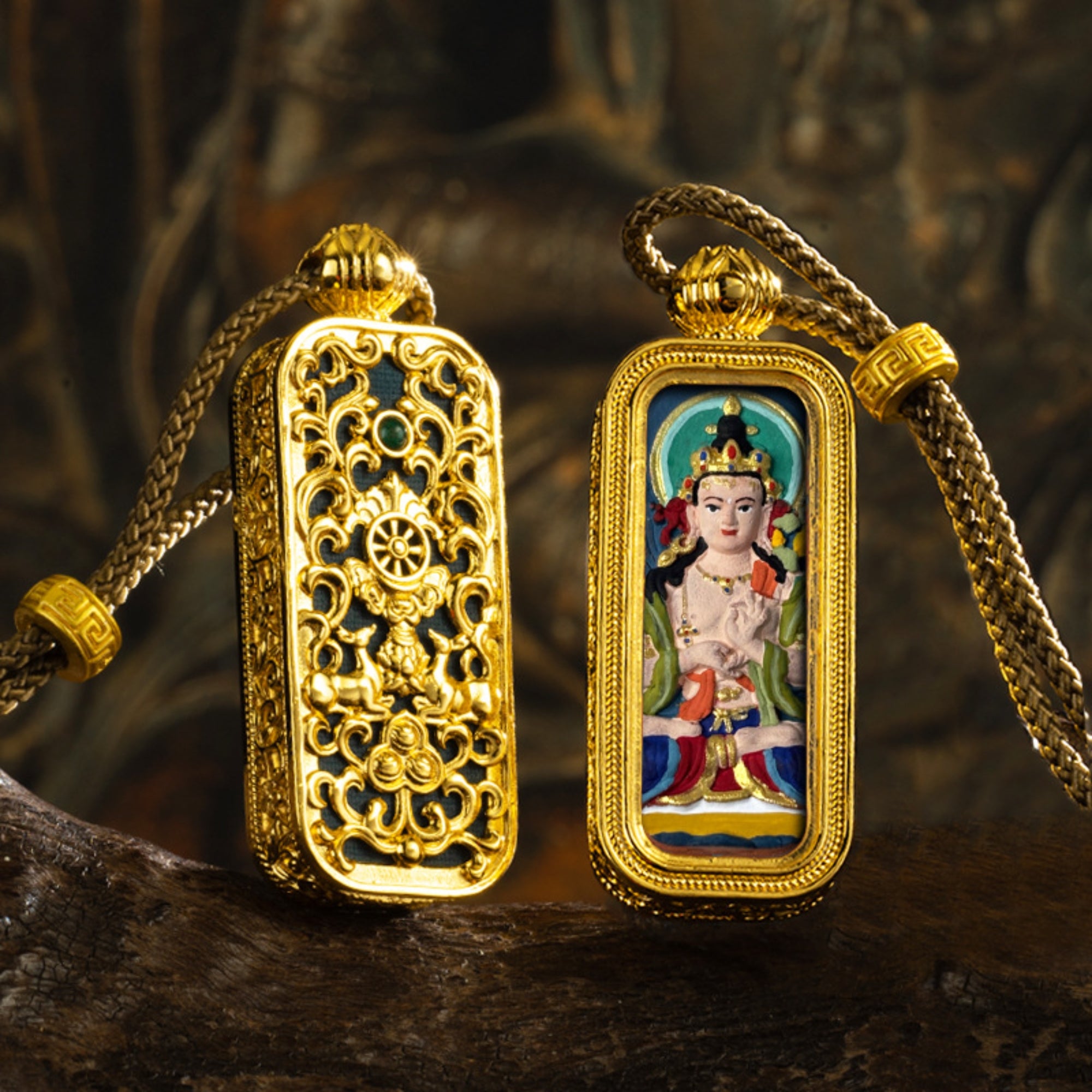 Tibetan Hand-Painted Thangka Buddha Pendant Necklace