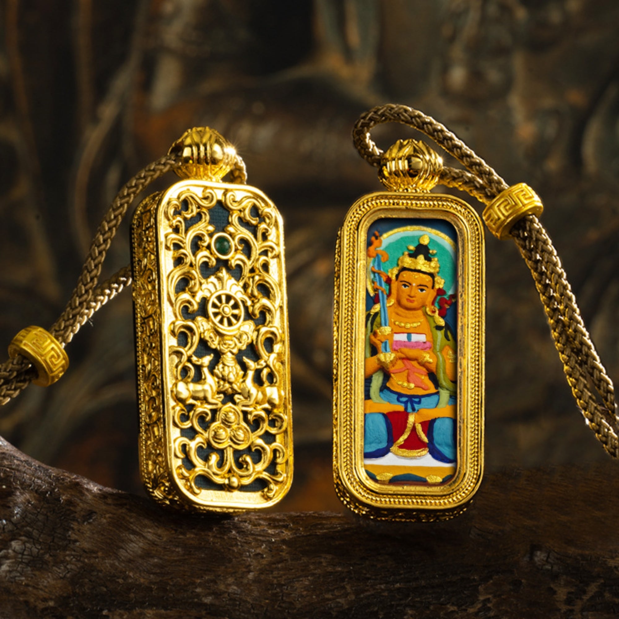 Tibetan Hand-Painted Thangka Buddha Pendant Necklace