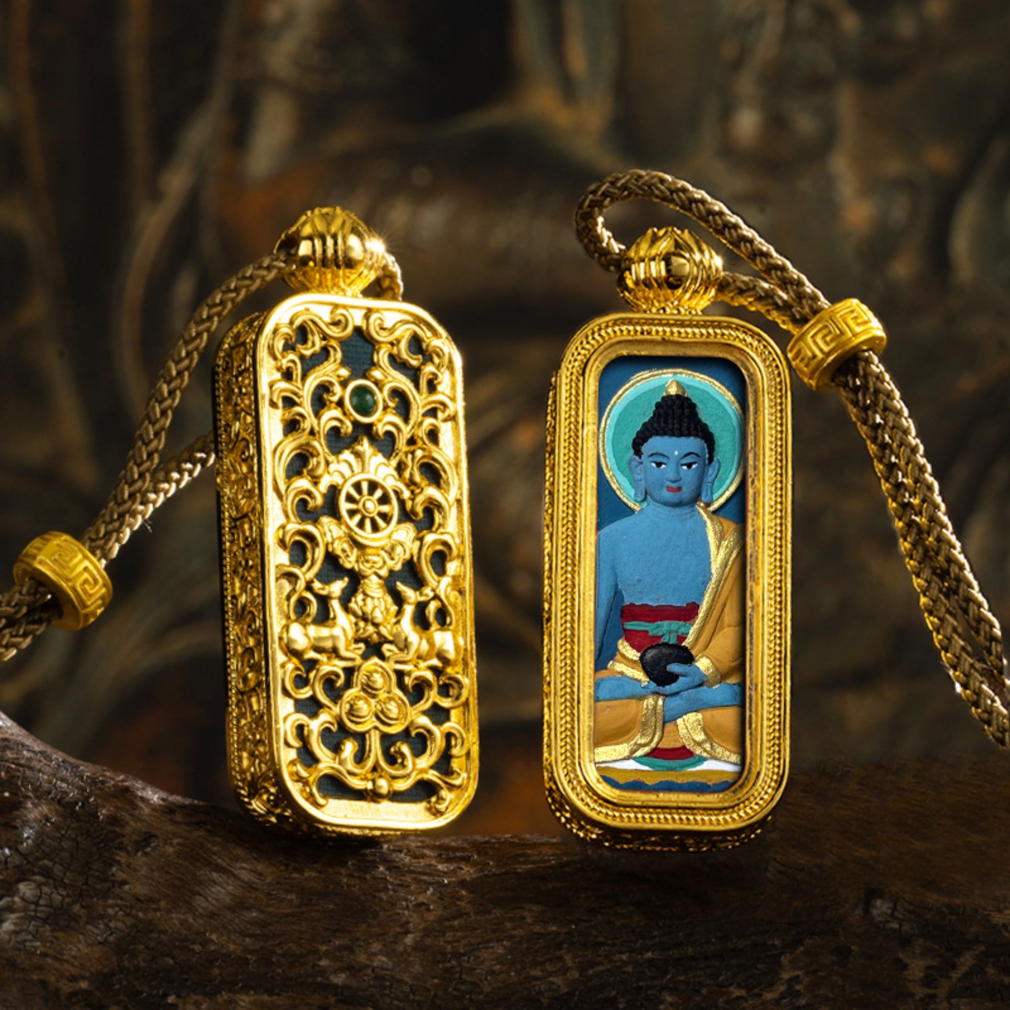 Tibetan Hand-Painted Thangka Buddha Pendant Necklace