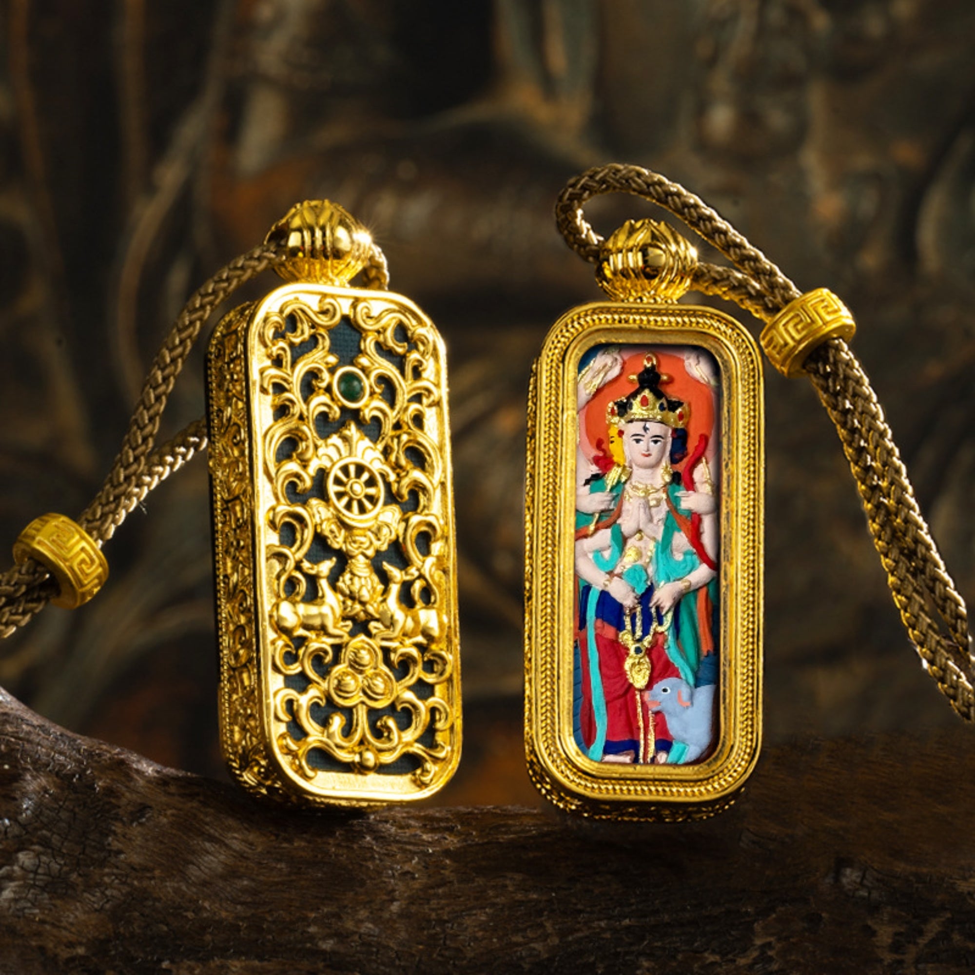 Tibetan Hand-Painted Thangka Buddha Pendant Necklace