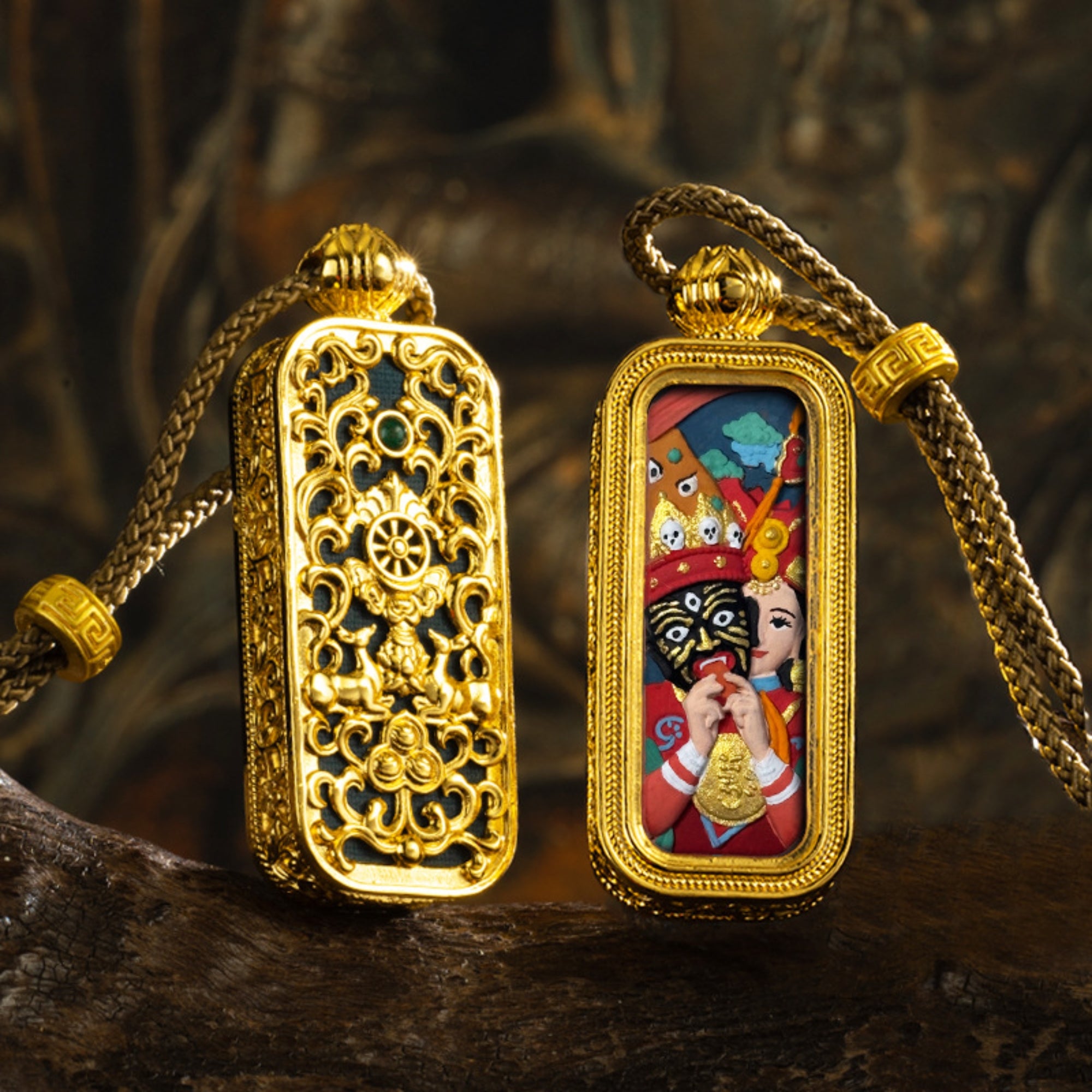 Tibetan Hand-Painted Thangka Buddha Pendant Necklace