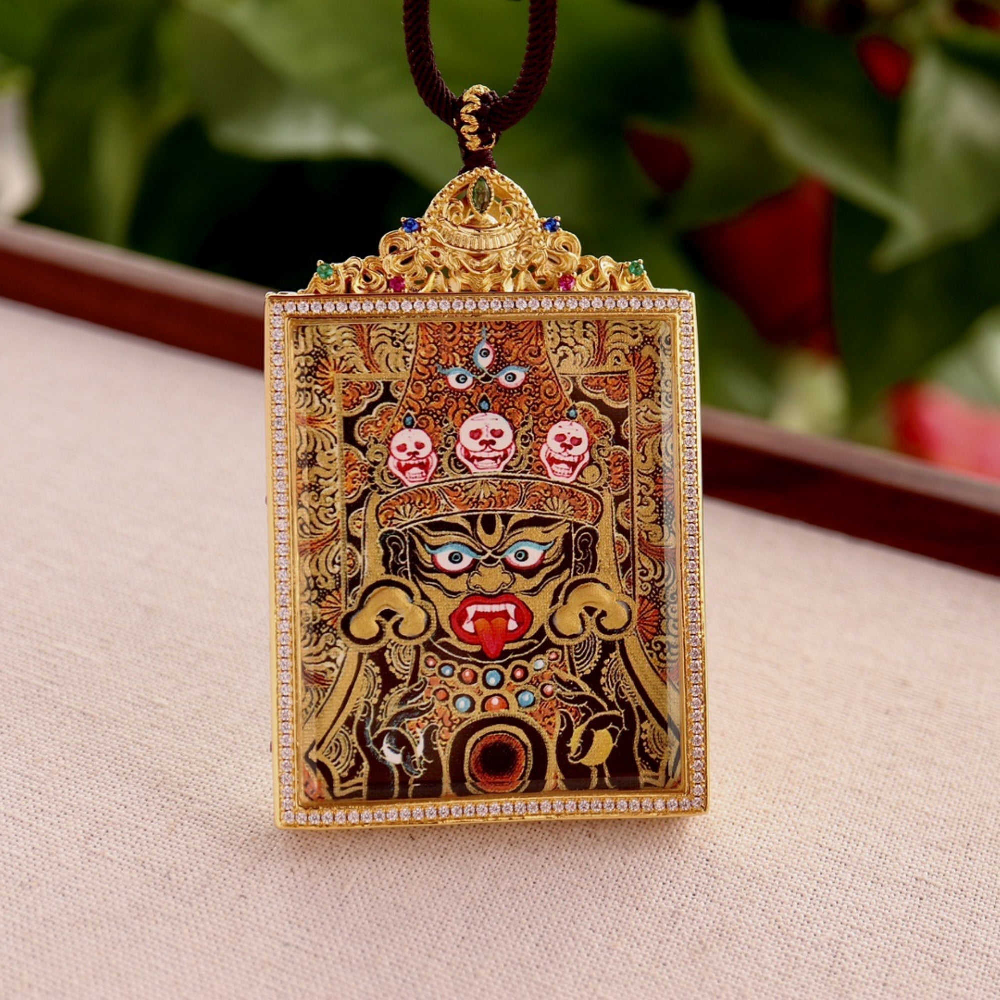 Tibetan Hand-Painted Zakiram Thangka Amulet Necklace