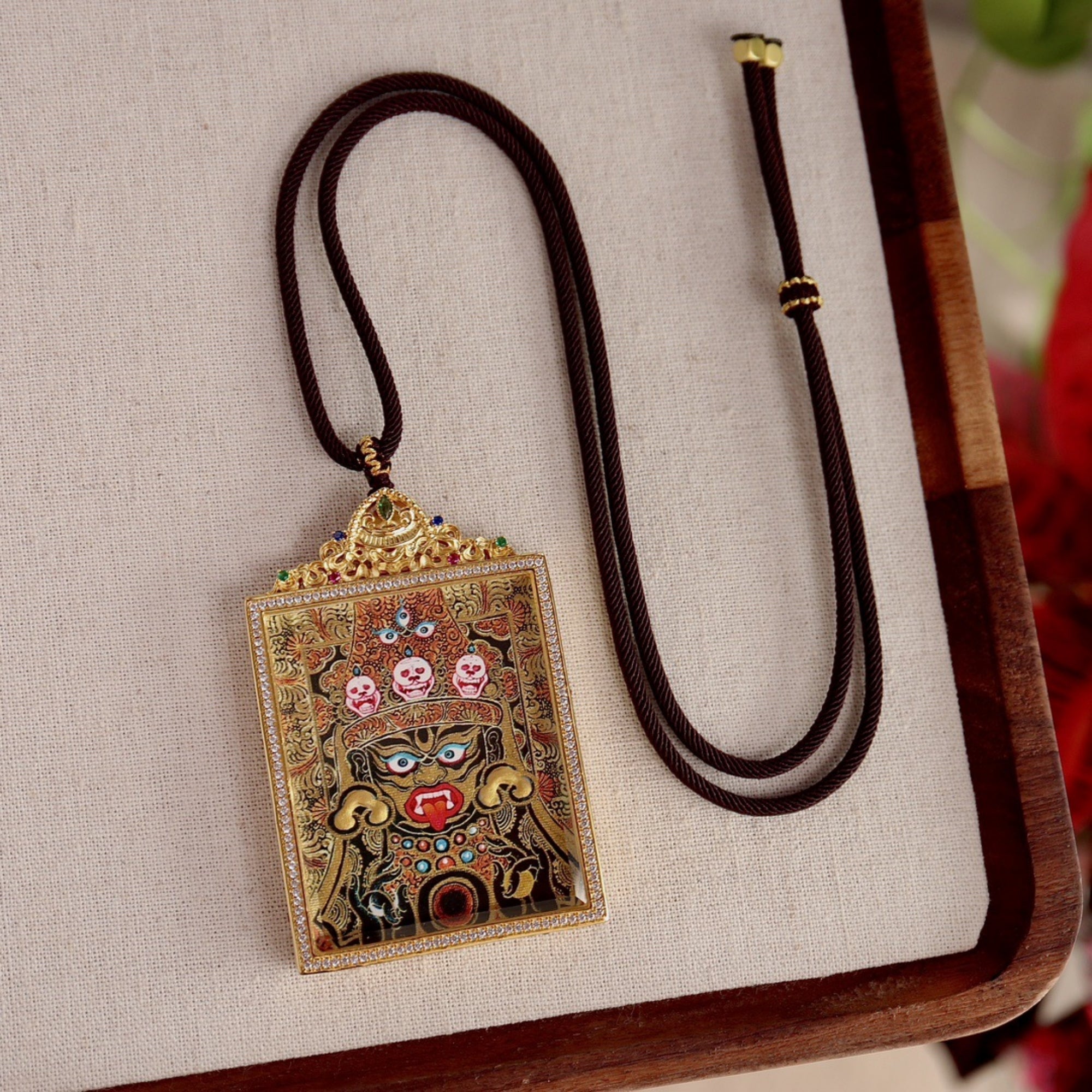 Tibetan Hand-Painted Zakiram Thangka Amulet Necklace