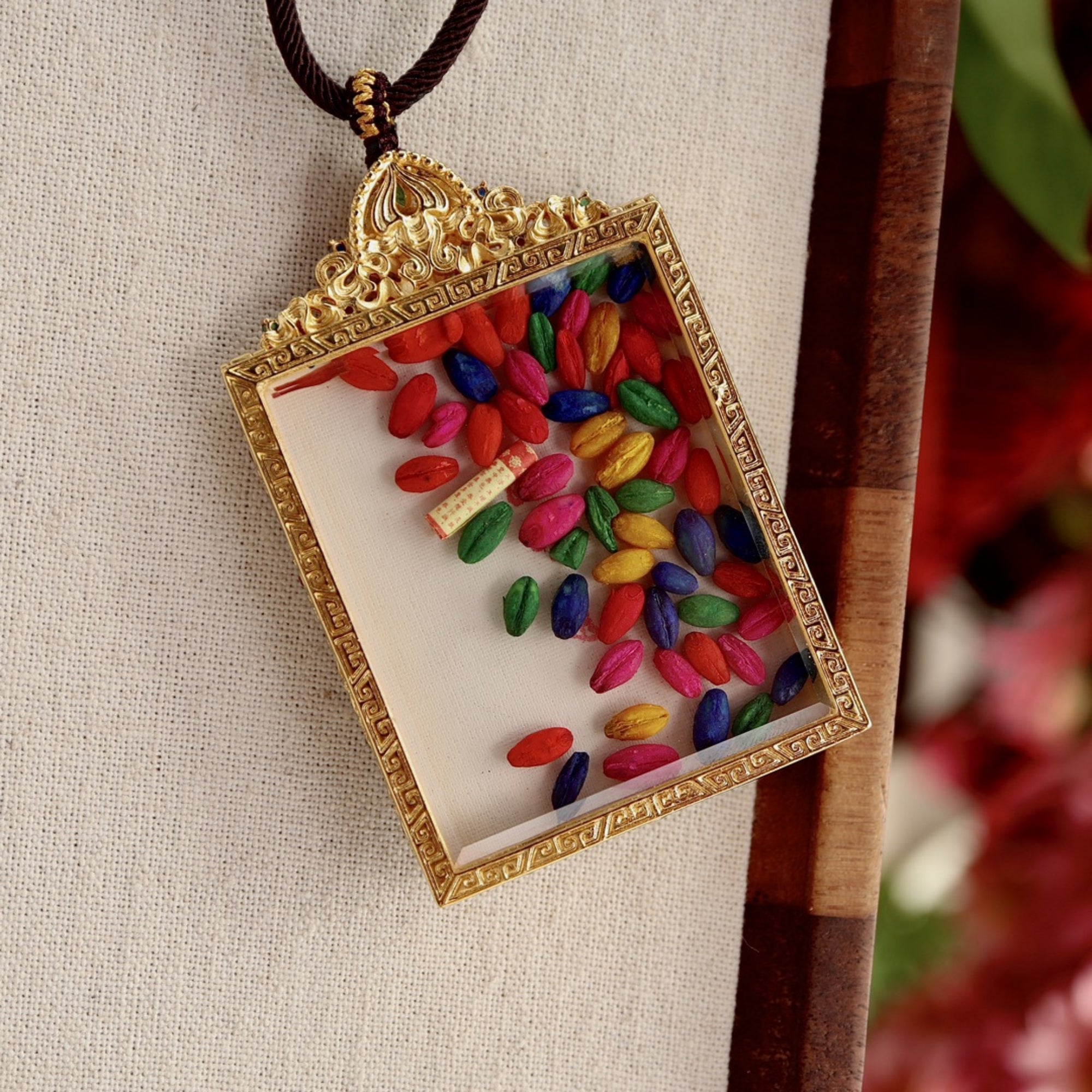 Tibetan Hand-Painted Zakiram Thangka Amulet Necklace
