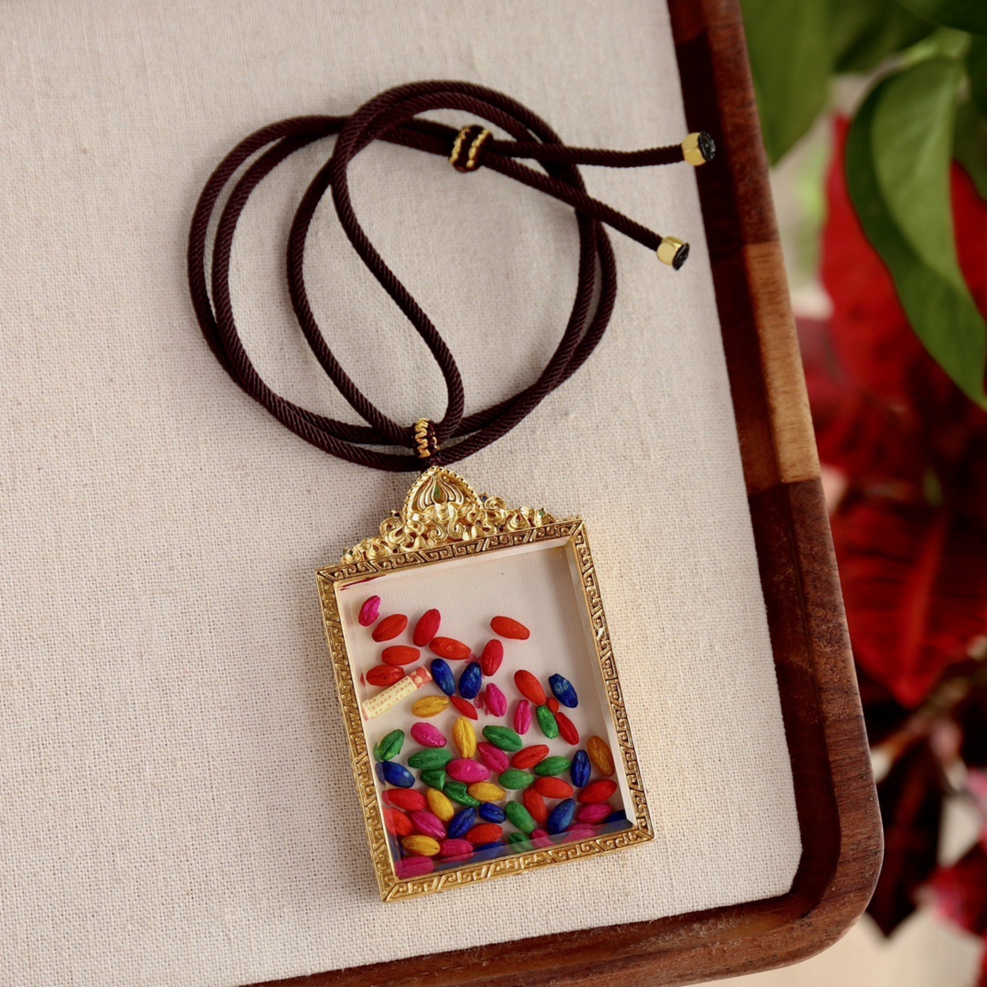Tibetan Hand-Painted Zakiram Thangka Amulet Necklace