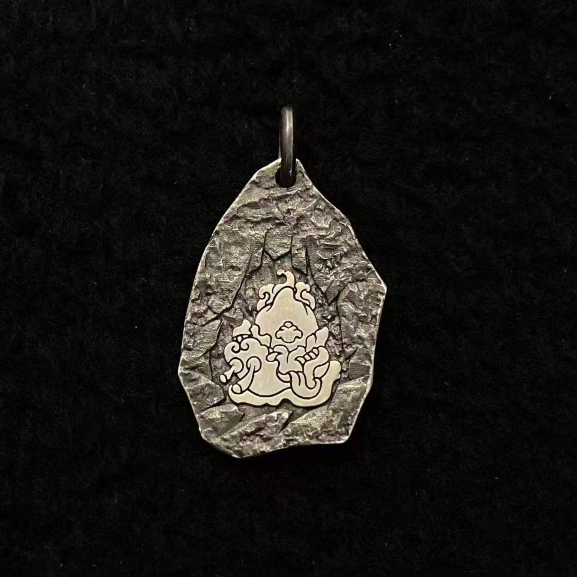 Tibetan Mahakala Protector Deity Sterling Silver Talisman Pendant Necklace
