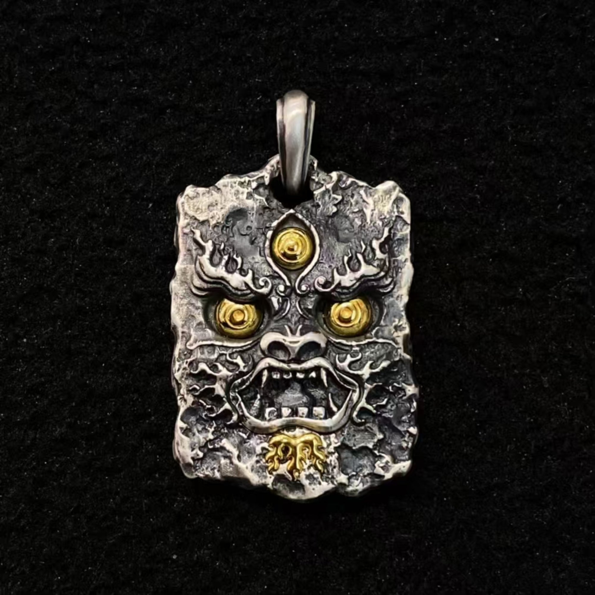 Tibetan Mahakala Silver Amulet Pendant