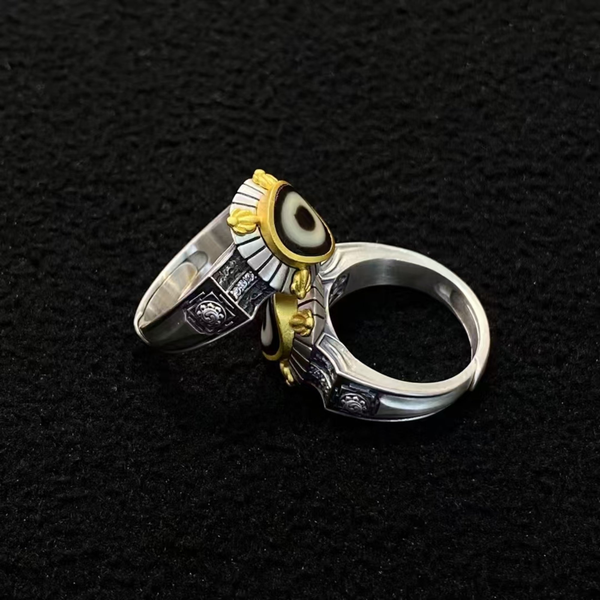 Tibetan Mandala Dzi Silver Ring