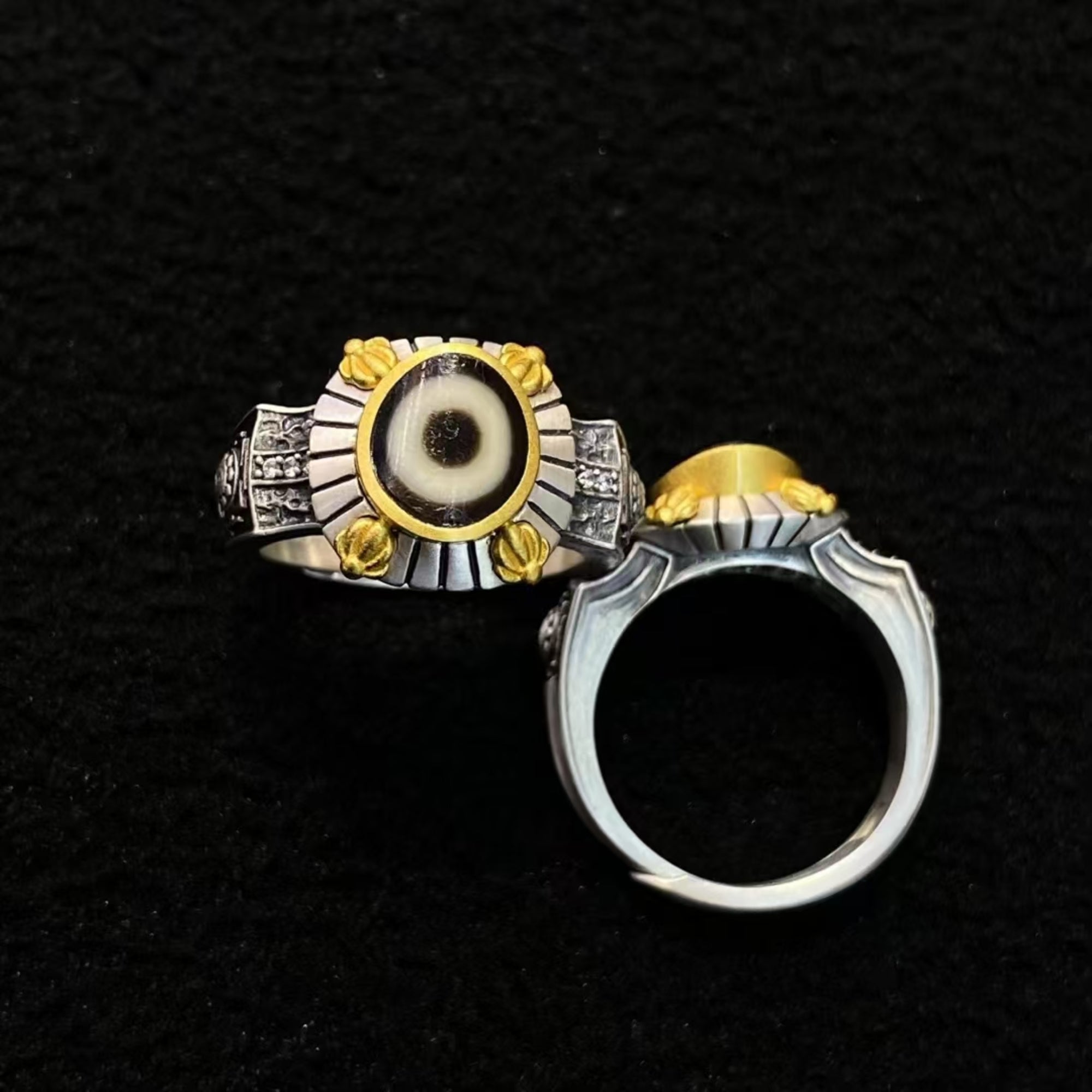 Tibetan Mandala Dzi Silver Ring