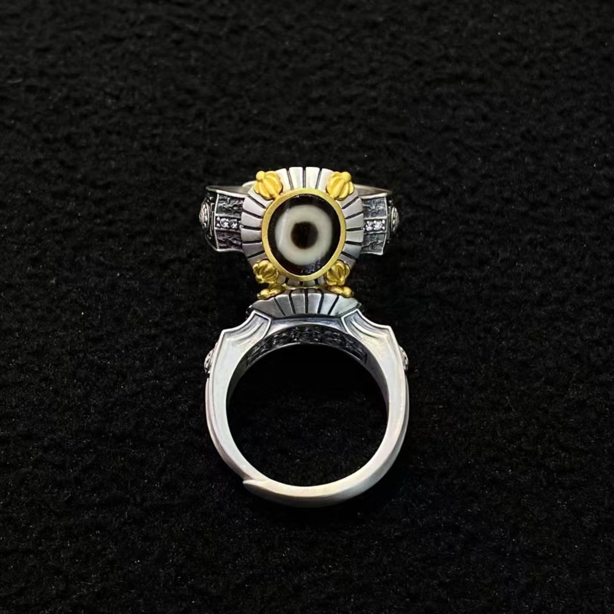 Tibetan Mandala Dzi Silver Ring