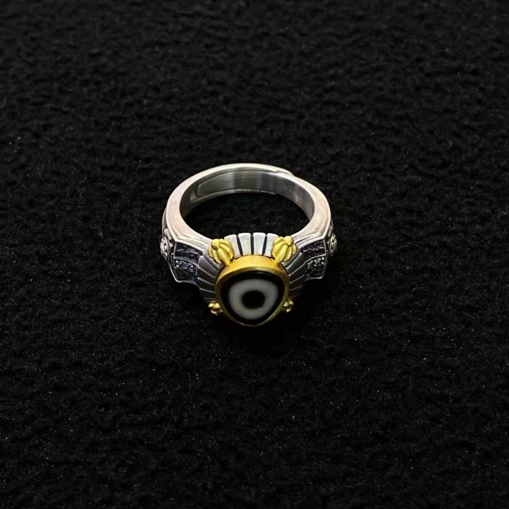 Tibetan Mandala Dzi Silver Ring