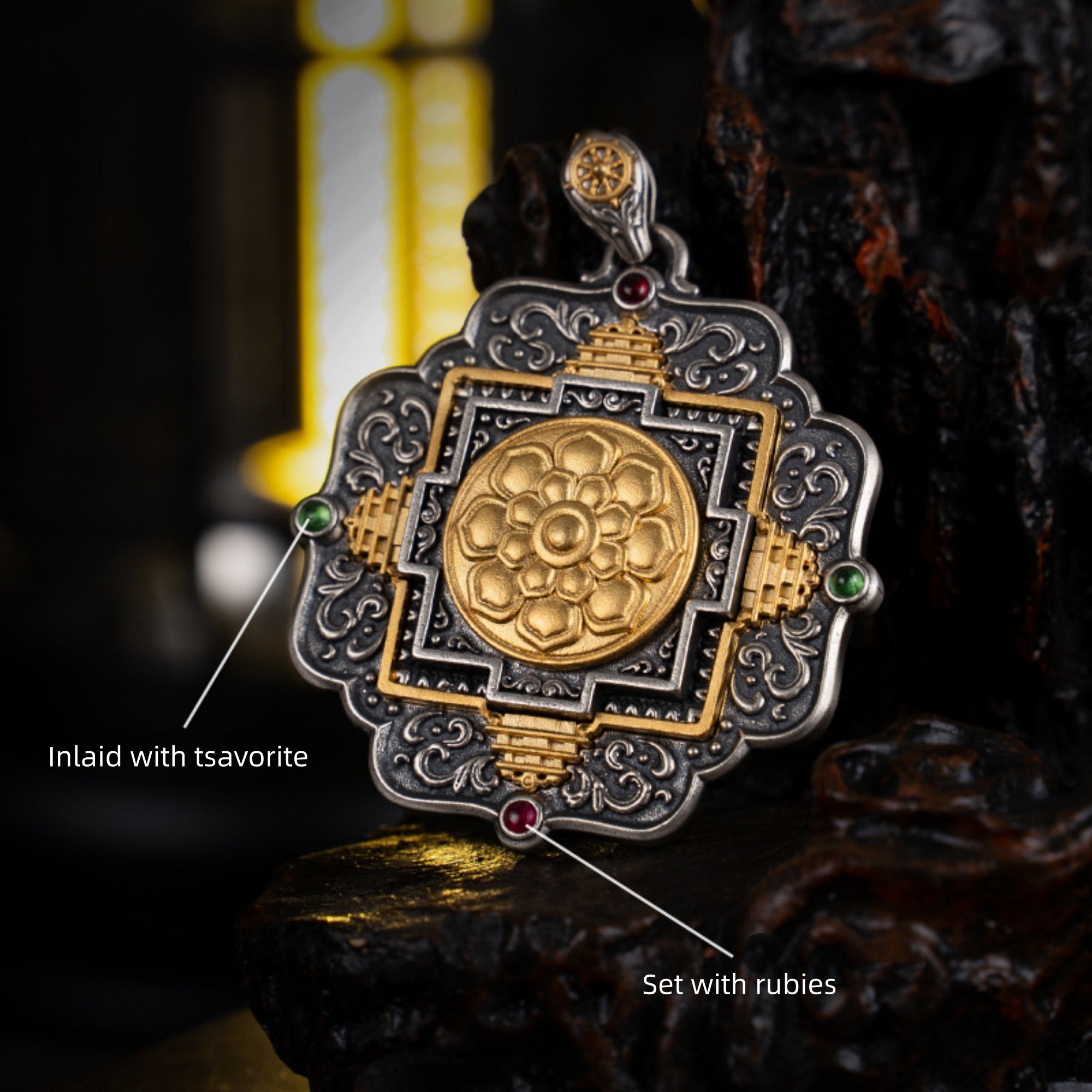 Tibetan Mandala Sterling Silver Pendant Necklace