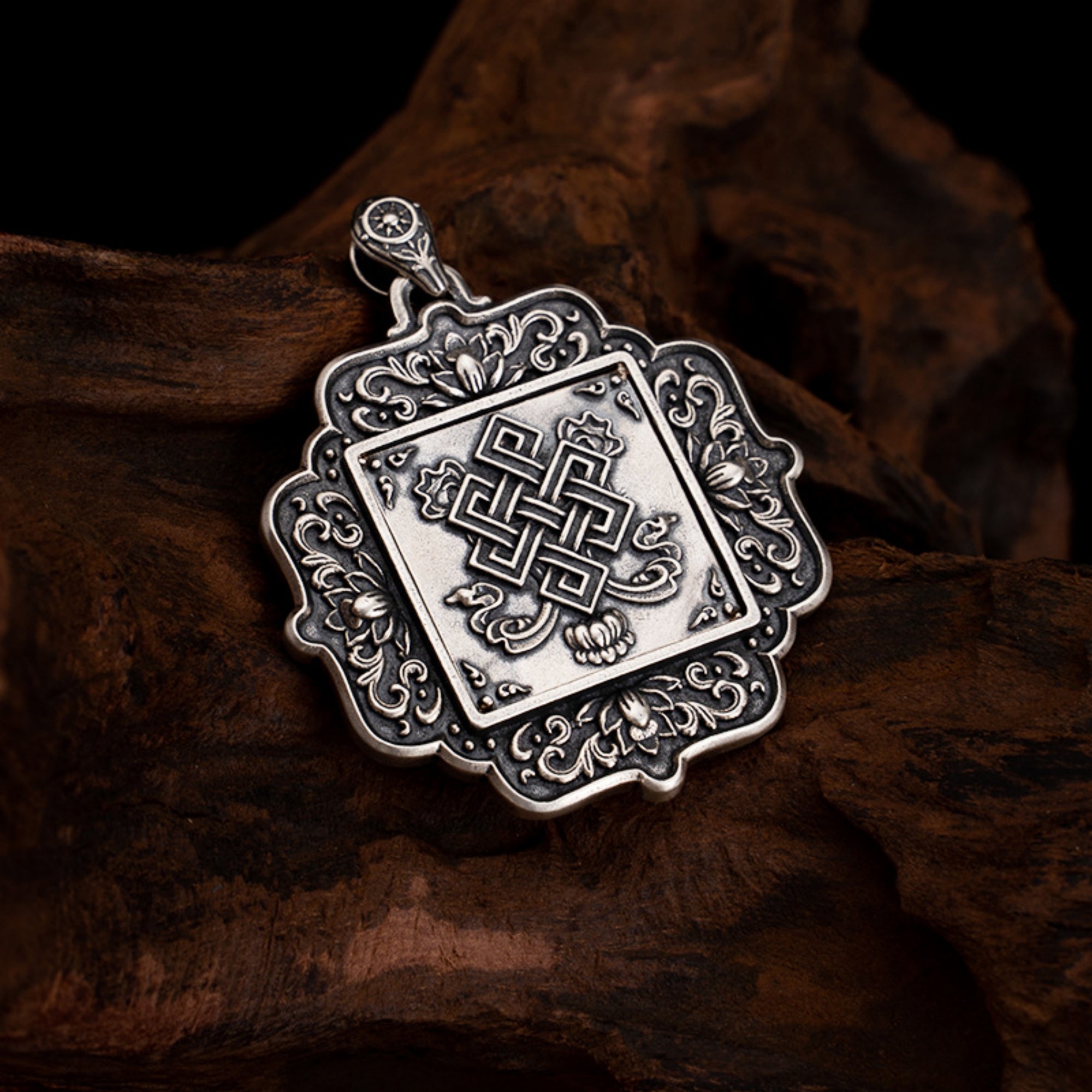 Tibetan Mandala Sterling Silver Pendant Necklace