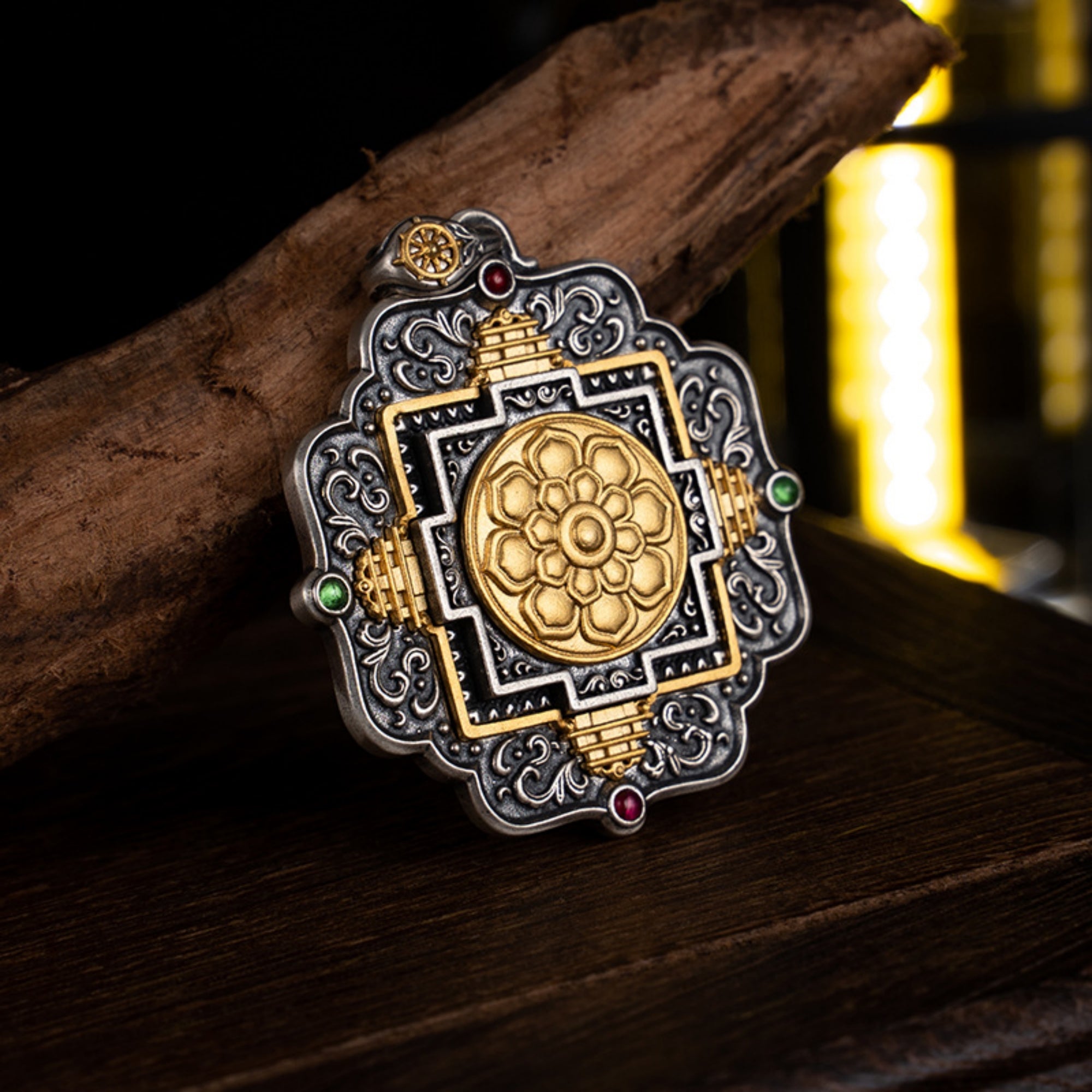 Tibetan Mandala Sterling Silver Pendant Necklace