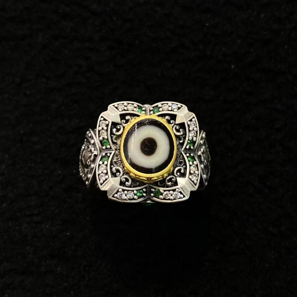 Tibetan Manjushri Dzi Silver Ring