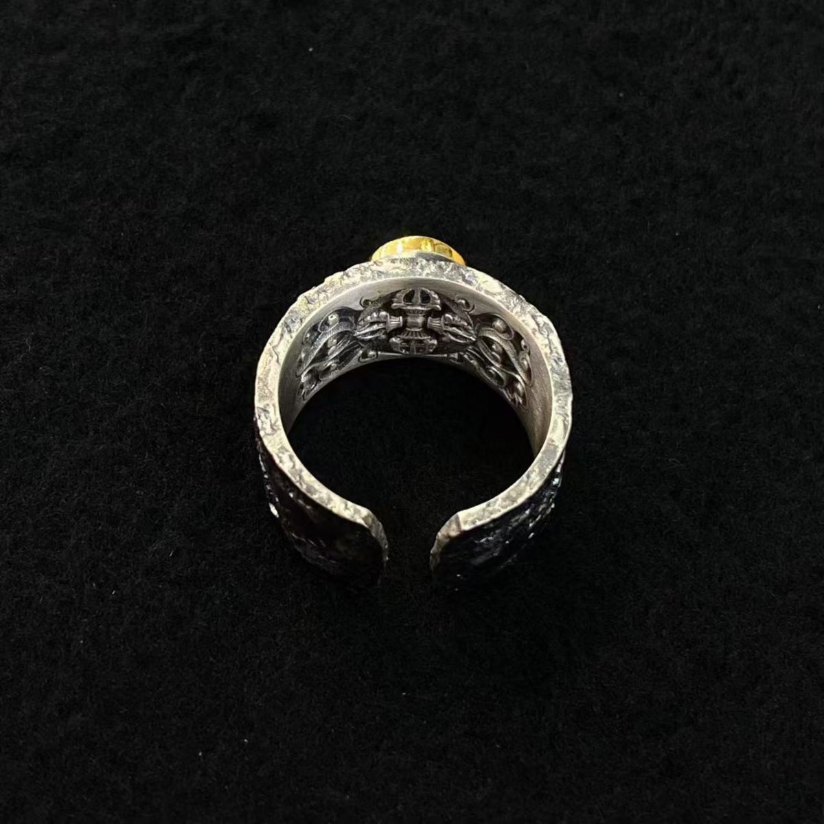 Tibetan Phurba Vajra Dzi Bead Sterling Silver Adjustable Ring