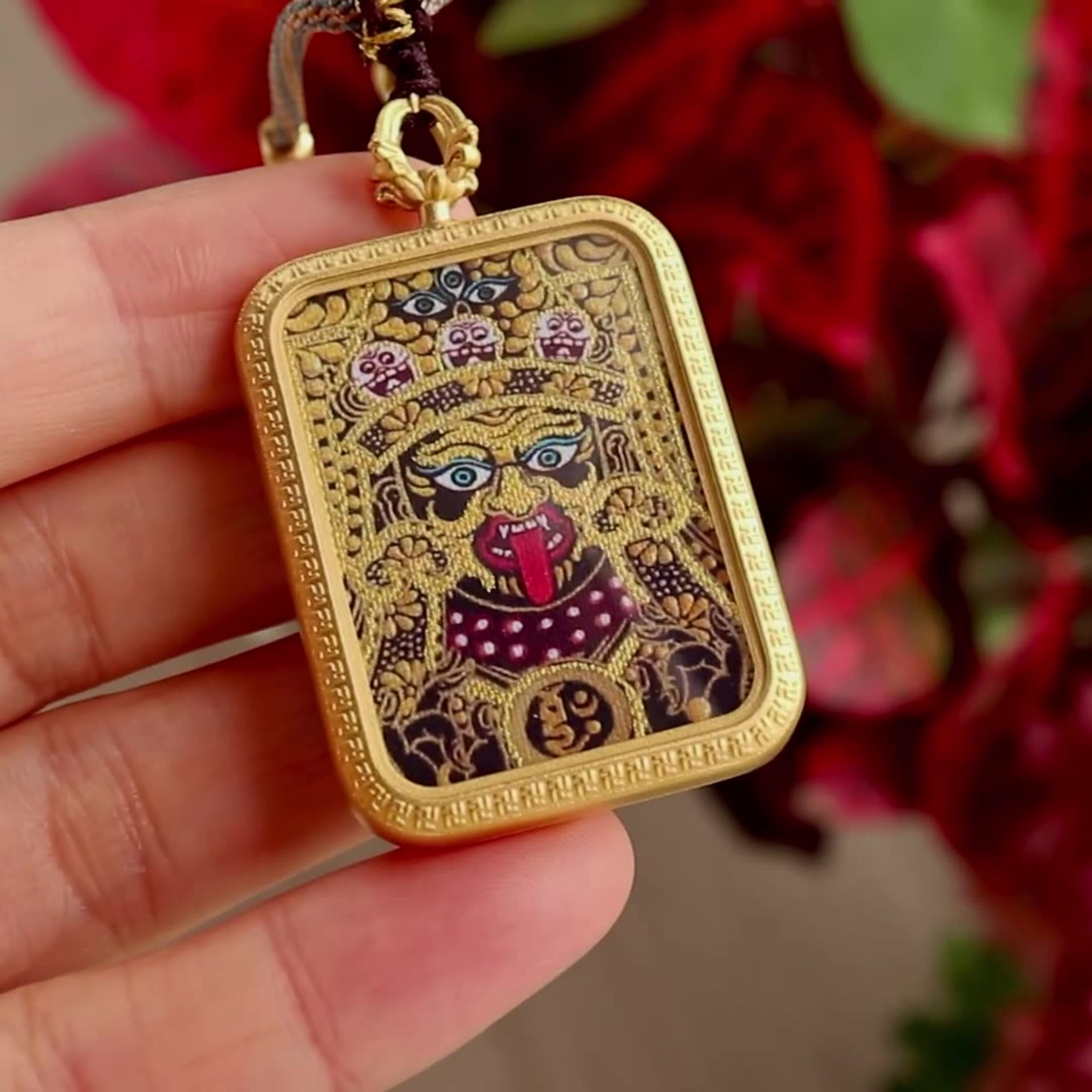 Tibetan Potala Palace Zakiram Thangka Pendant Necklace with Tenfold Auspicious Symbol