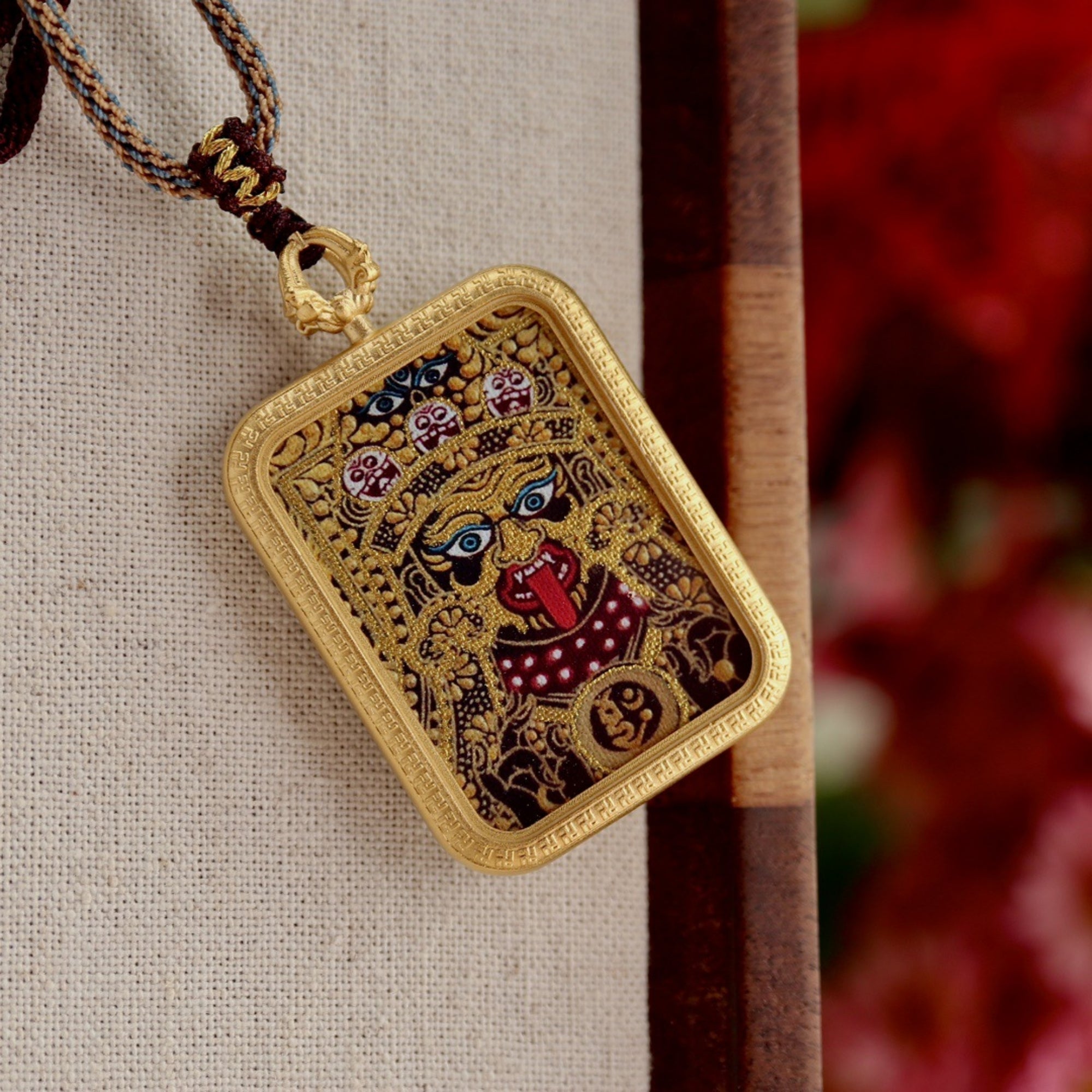 Tibetan Potala Palace Zakiram Thangka Pendant Necklace with Tenfold Auspicious Symbol