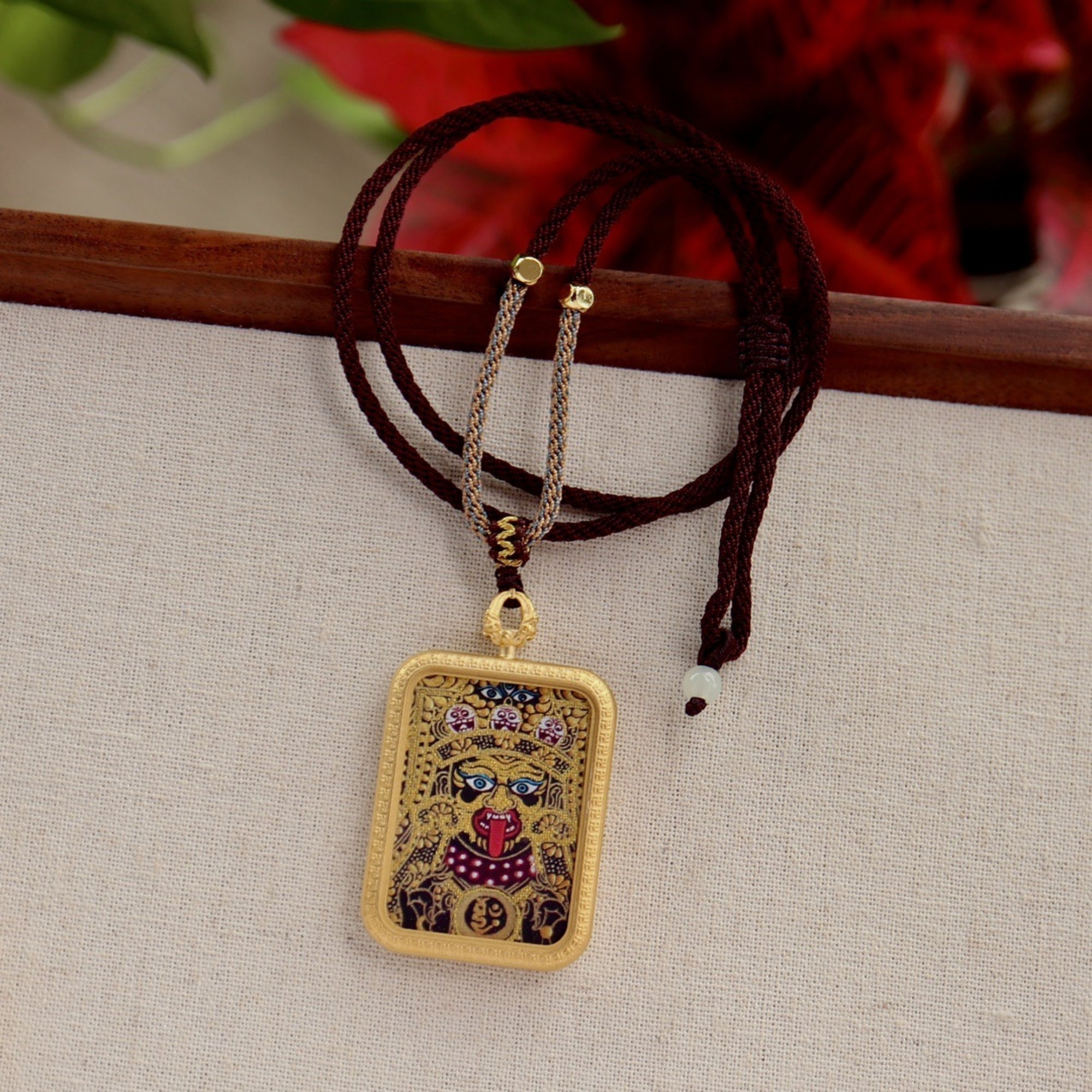 Tibetan Potala Palace Zakiram Thangka Pendant Necklace with Tenfold Auspicious Symbol