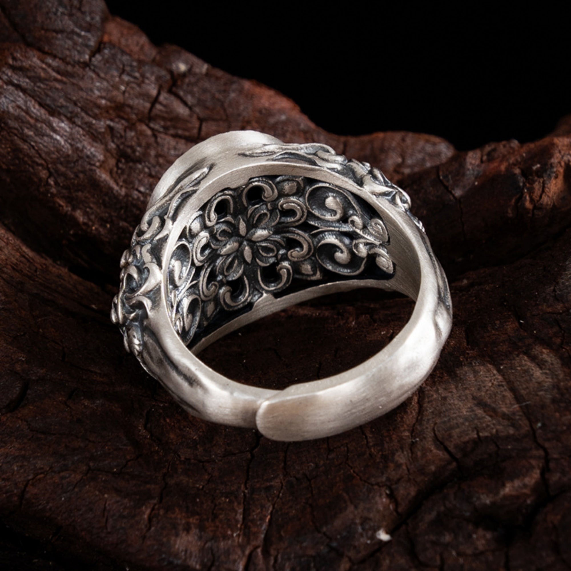 Tibetan Protector Zhizha Sterling Silver Gemstone Adjustable Ring