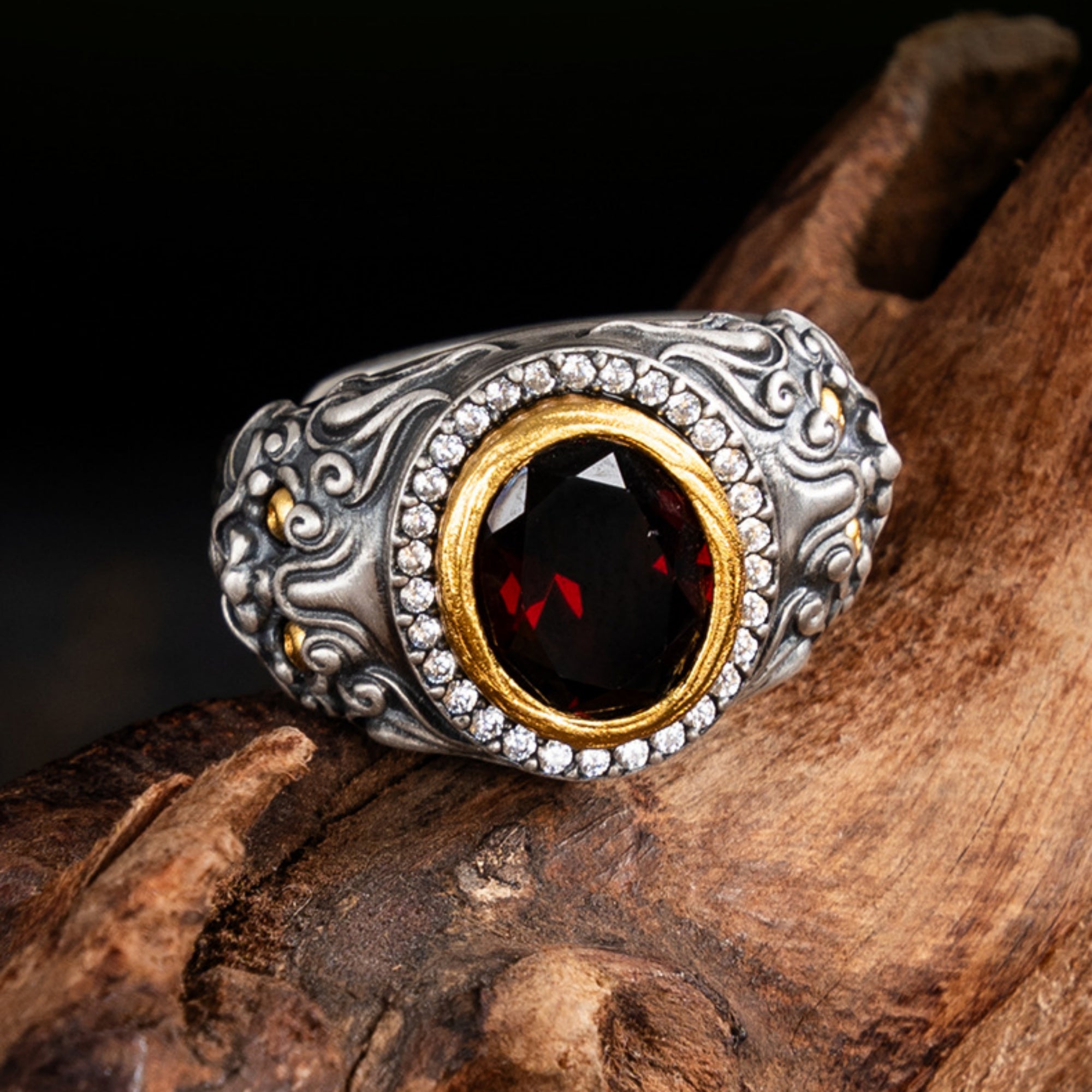 Tibetan Protector Zhizha Sterling Silver Gemstone Adjustable Ring