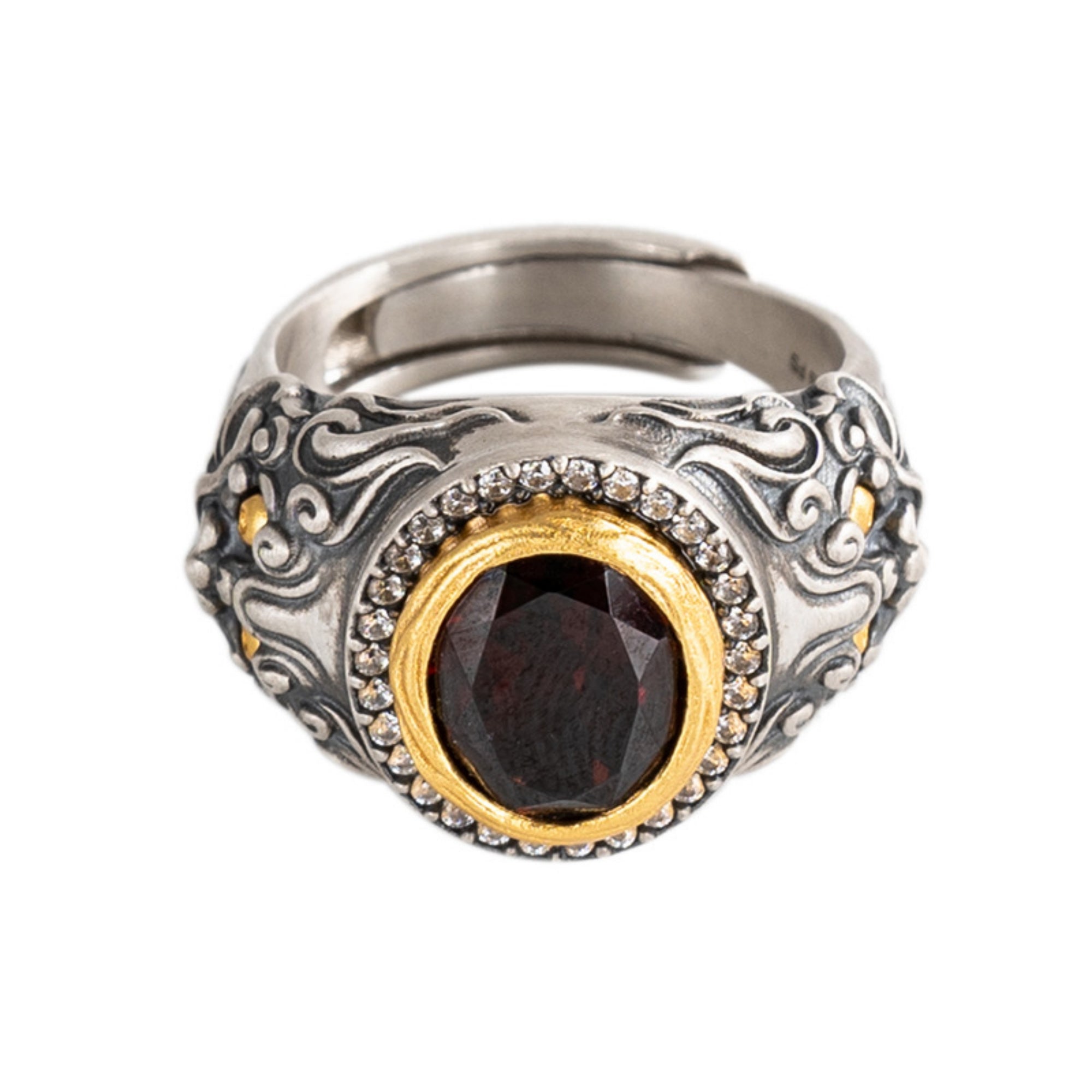 Tibetan Protector Zhizha Sterling Silver Gemstone Adjustable Ring